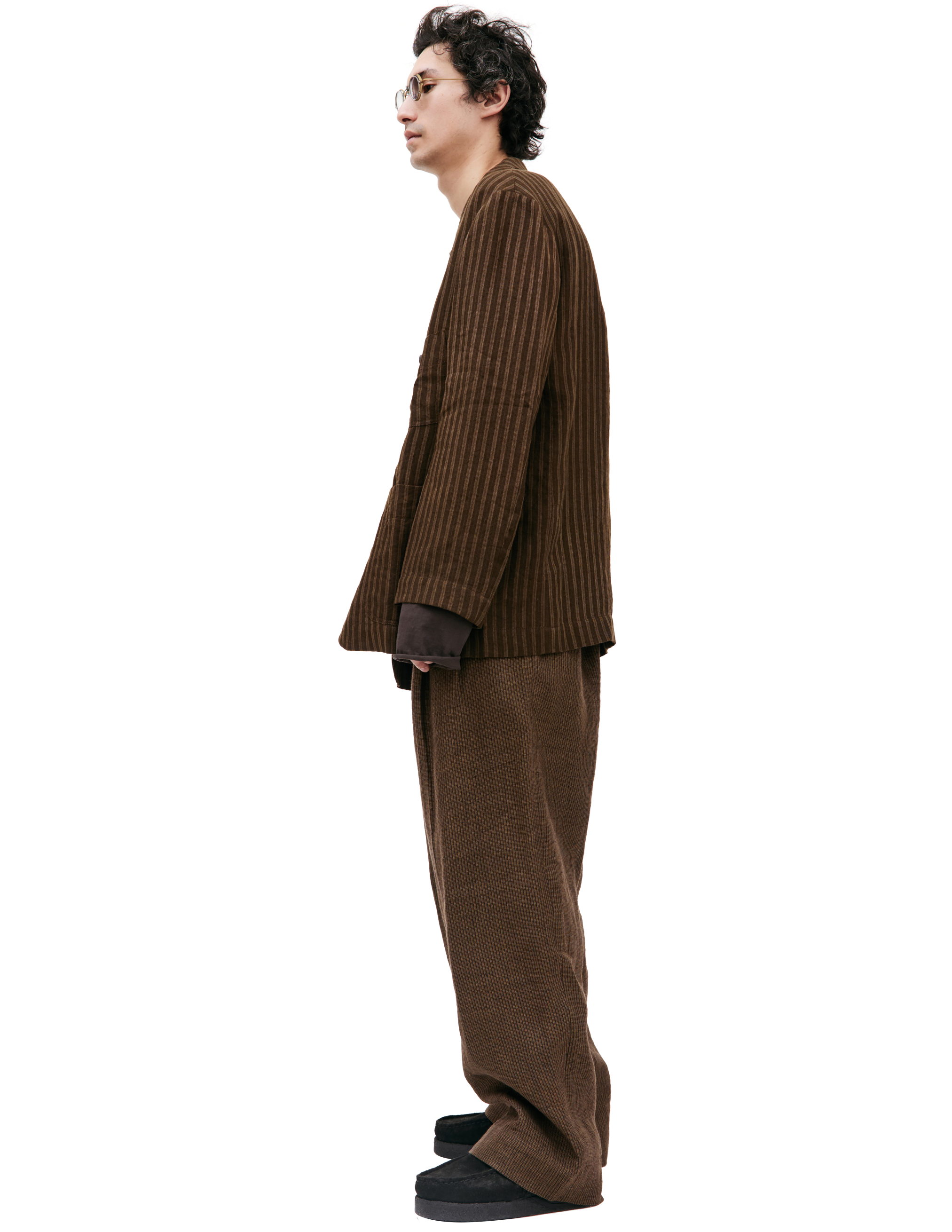 Shop Ziggy Chen Striped Linen Blazer In Brown