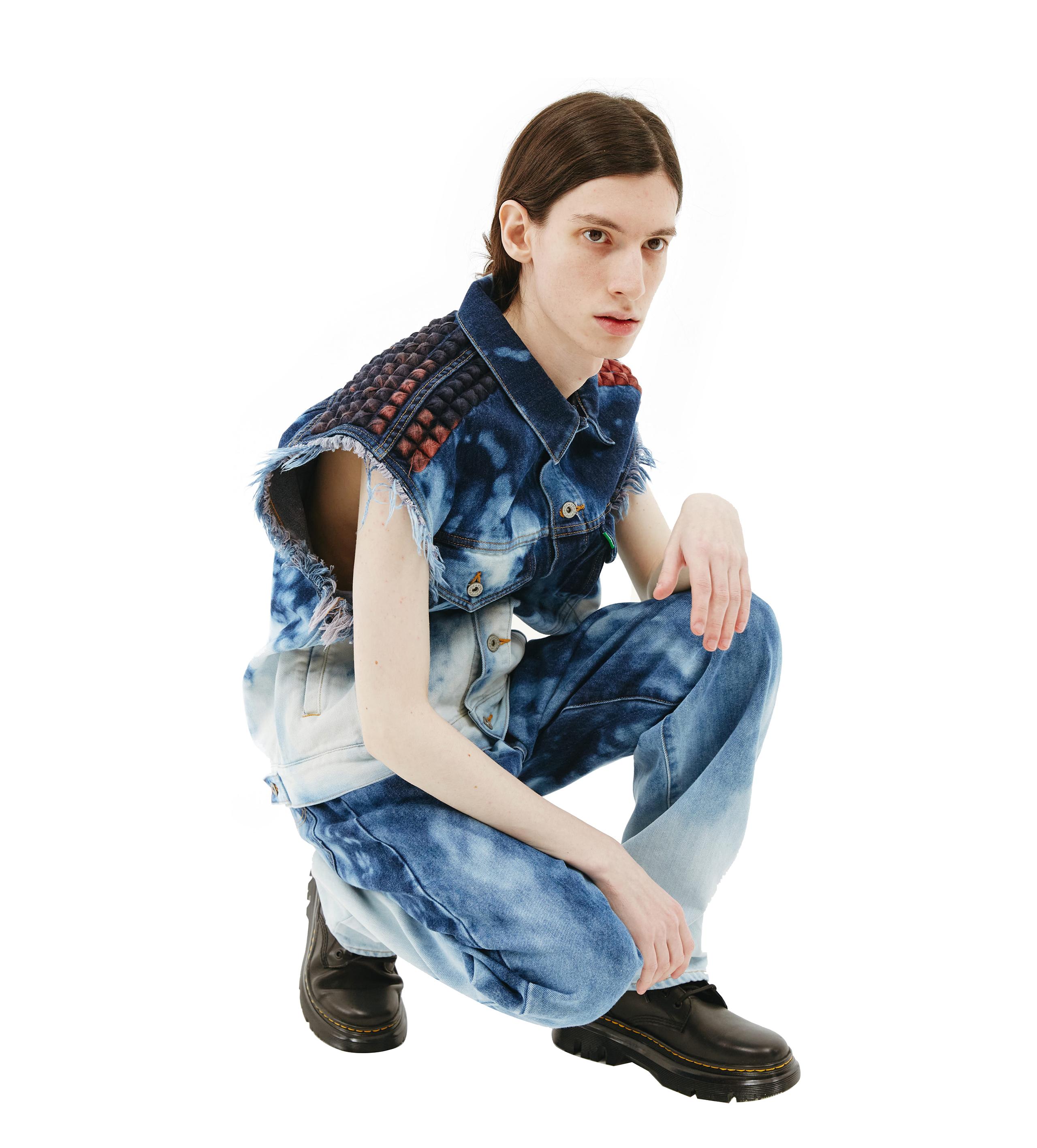 Buy Doublet men blue recycle punk denim vest for $618 online on