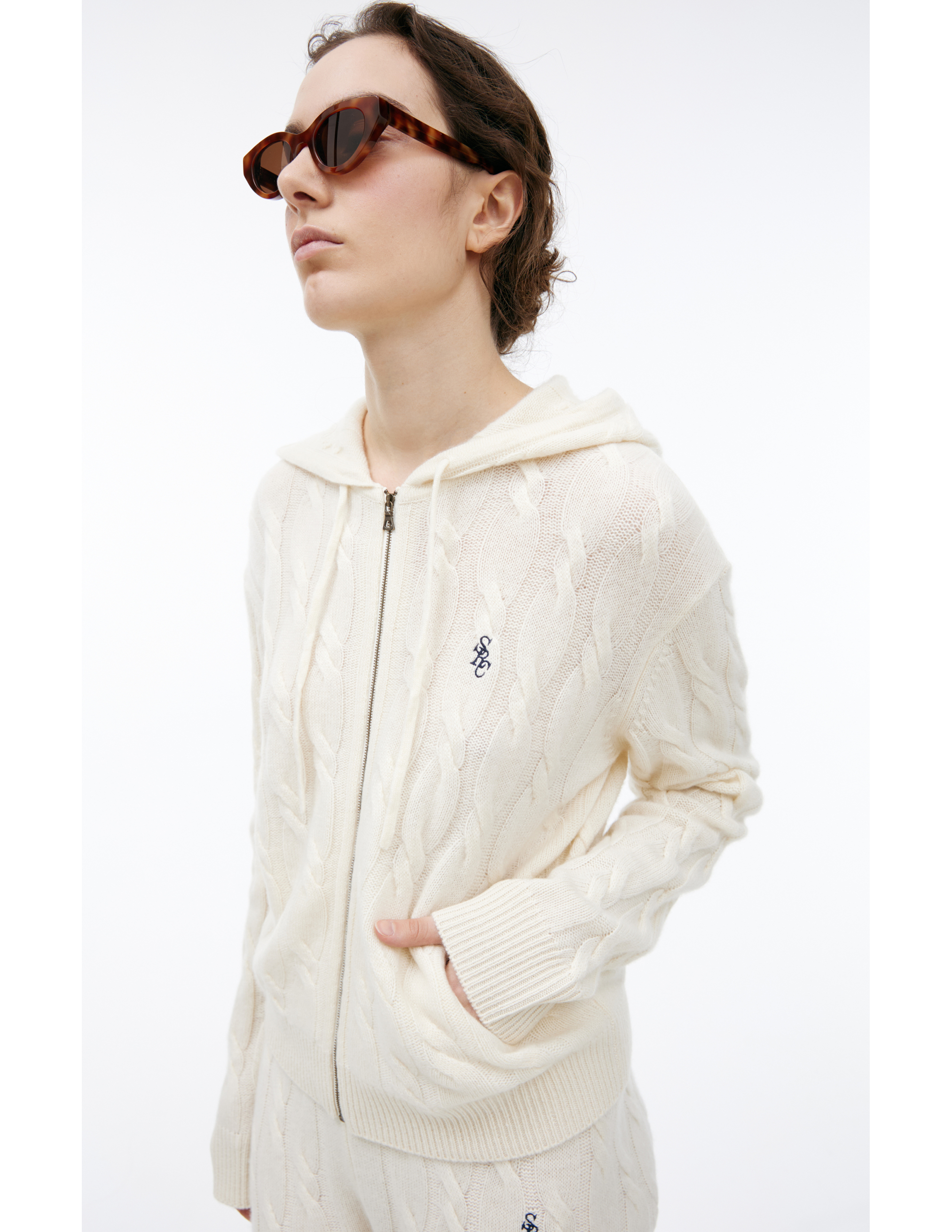 Sporty And Rich Cashmere Knit Hoodie In Beige