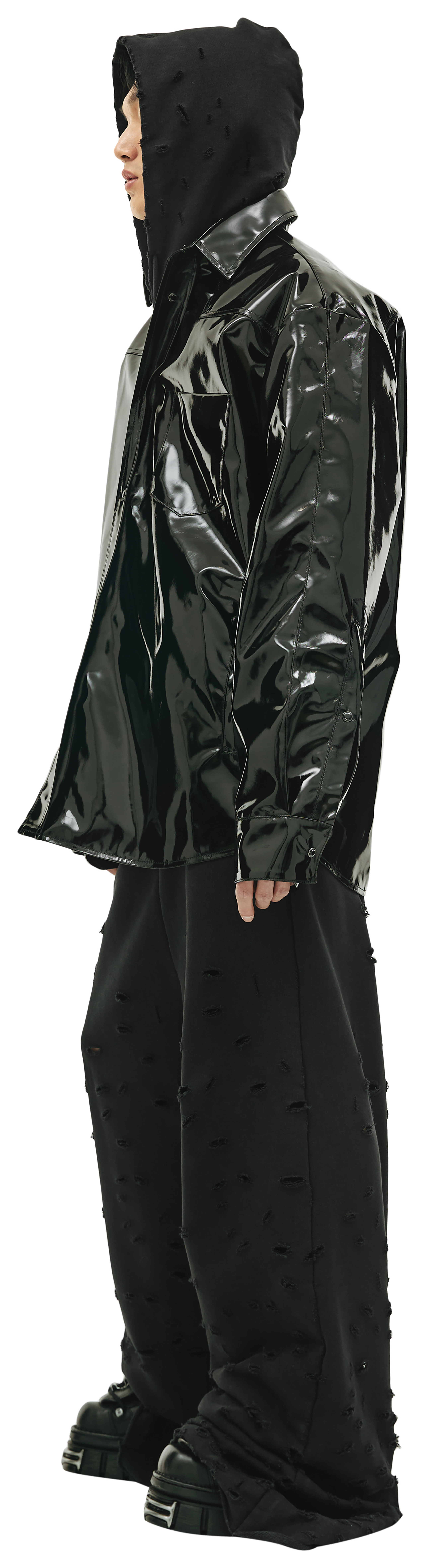 Buy VETEMENTS men black shiny rubber shirt for $1,749 online