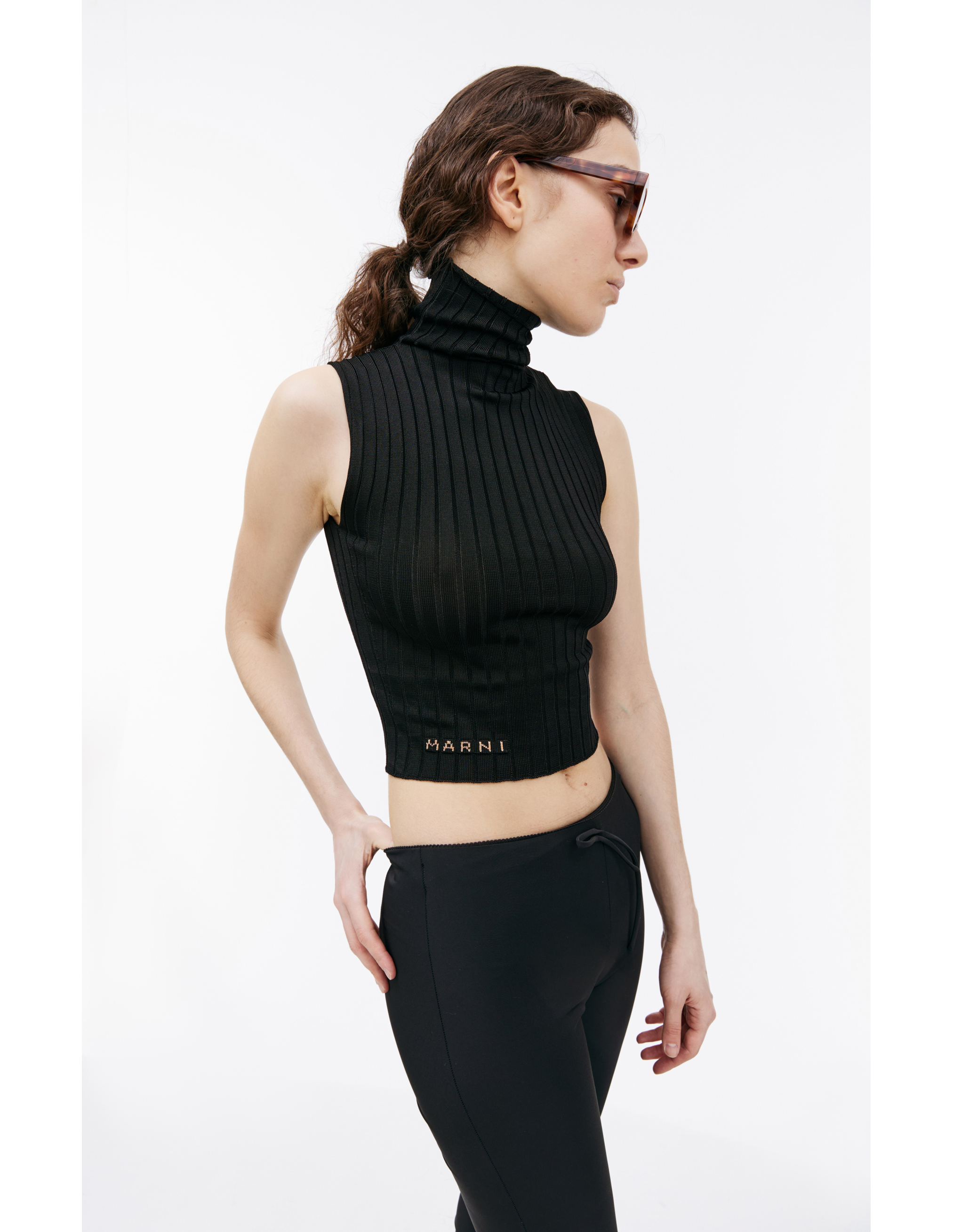 Shop Marni Black Ribbed Top