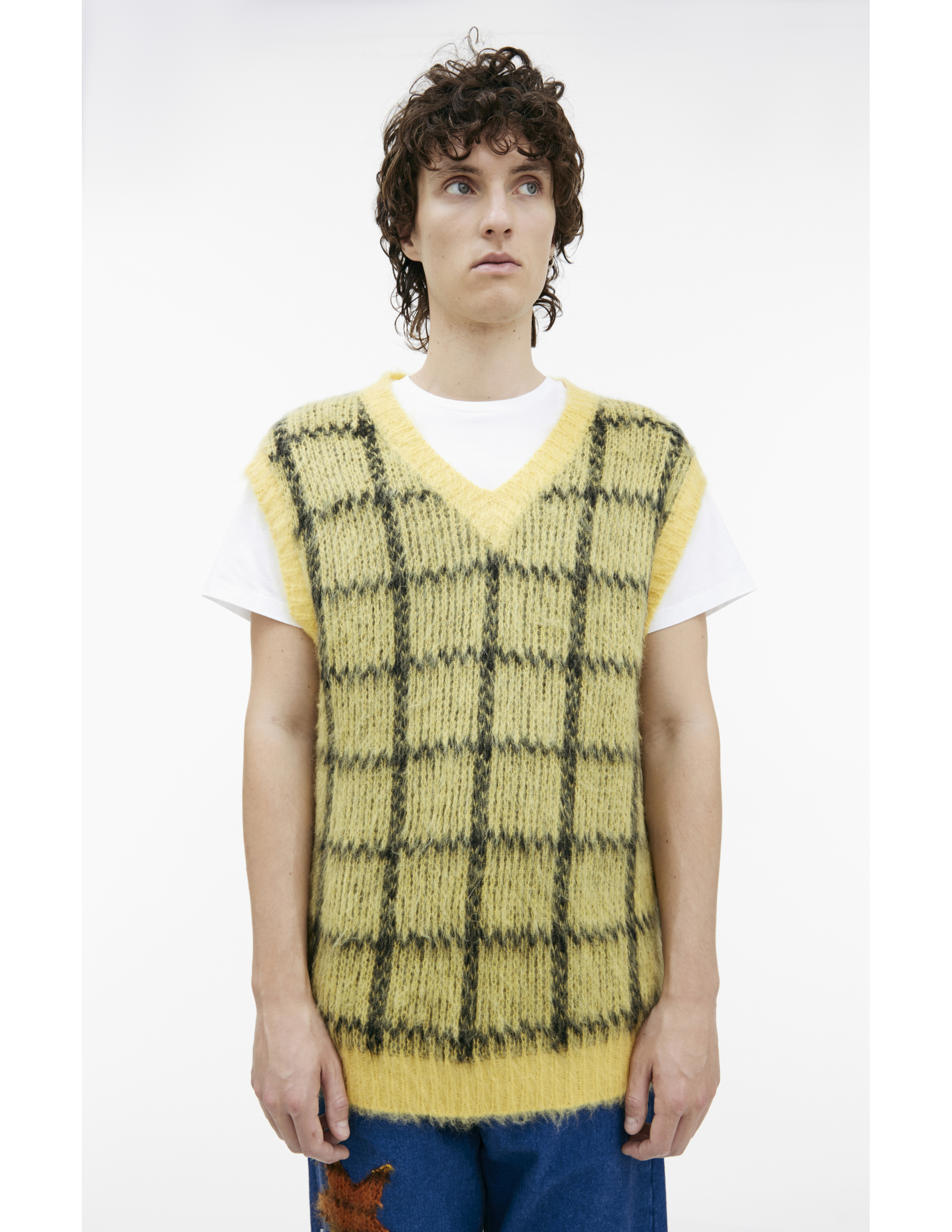 Marni Check Mohair-blend Vest In Yellow