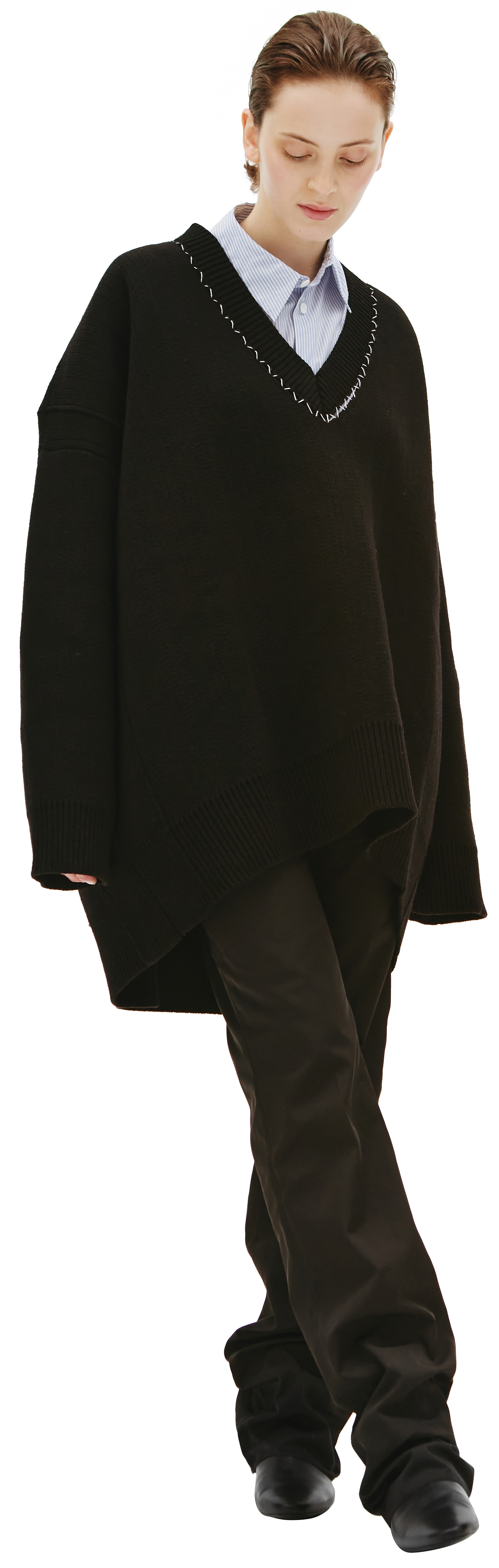 Buy Raf Simons women black v-neck oversize sweater for $2,820
