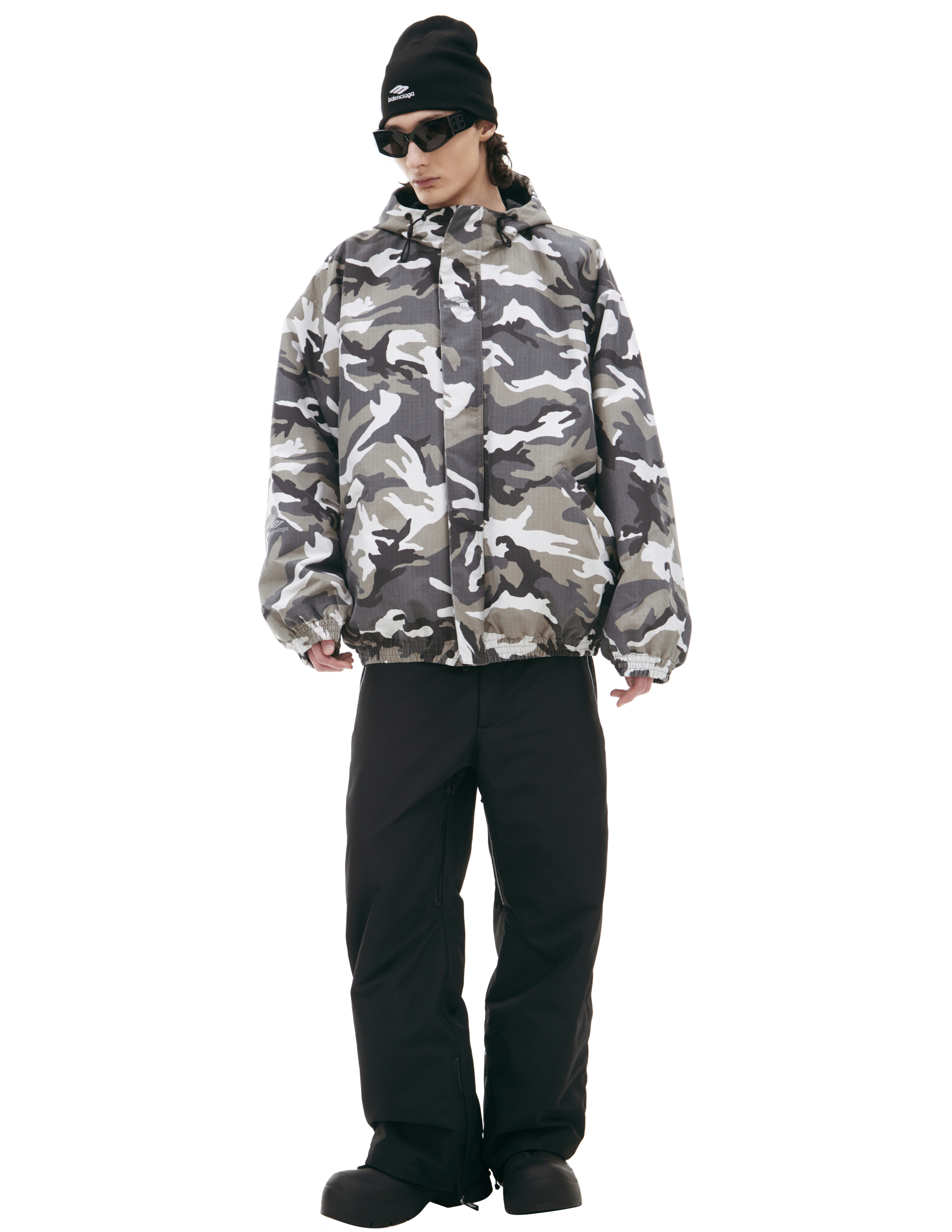 Balenciaga Camouflage Hooded Jacket In Grey