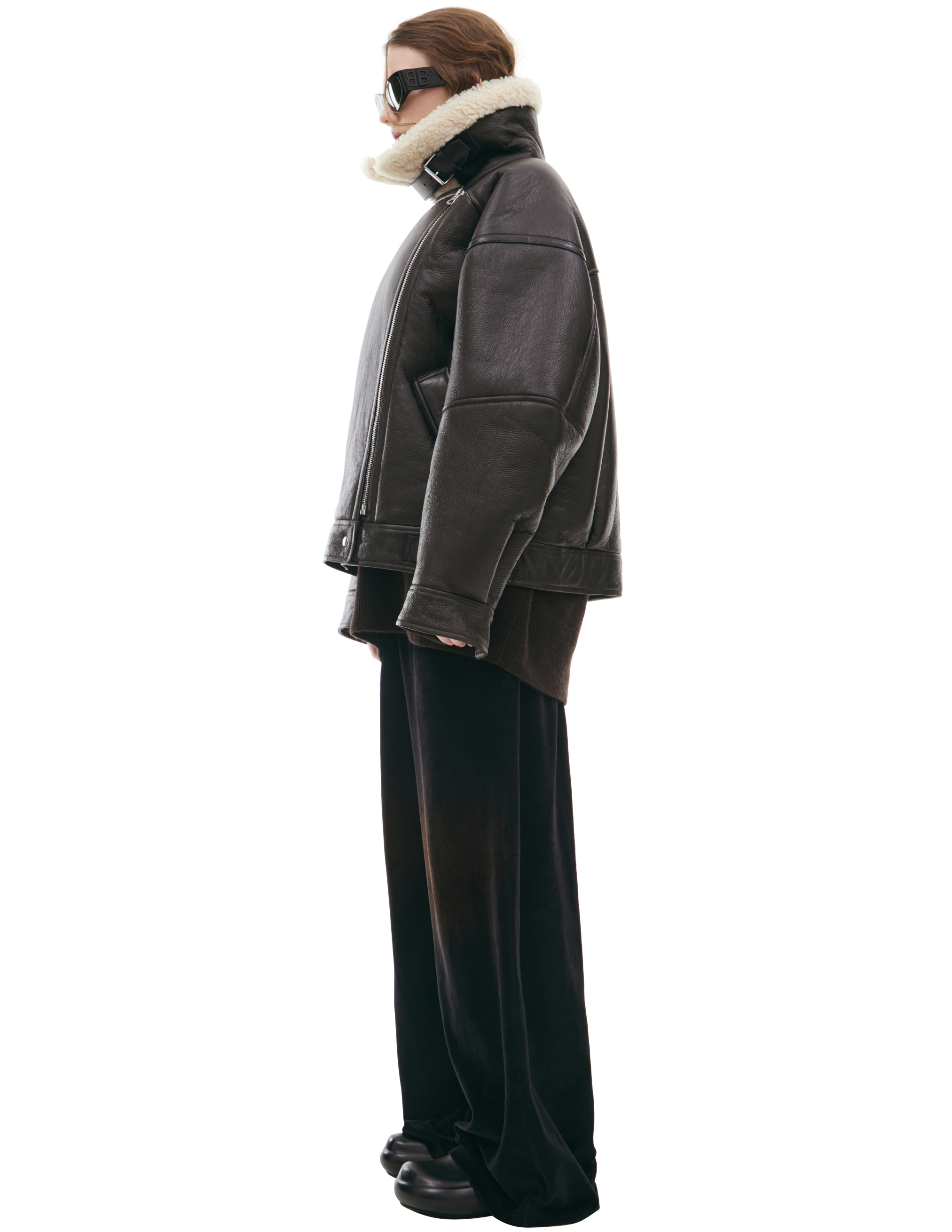 Acne Studios Sheepskin Aviator With Wool In Dark Brown