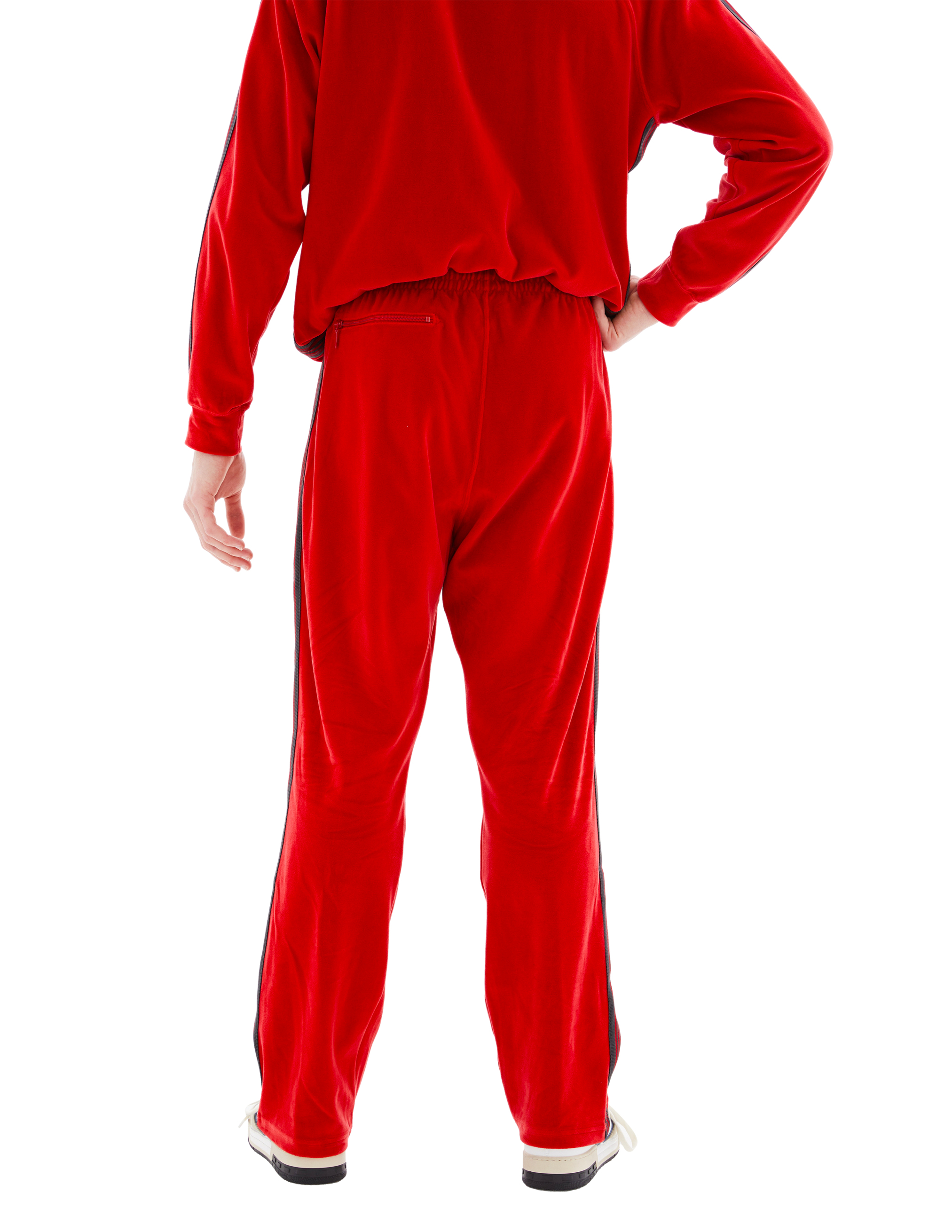 Needles Ribbed Texture Track Trousers With Side Stripes In Red