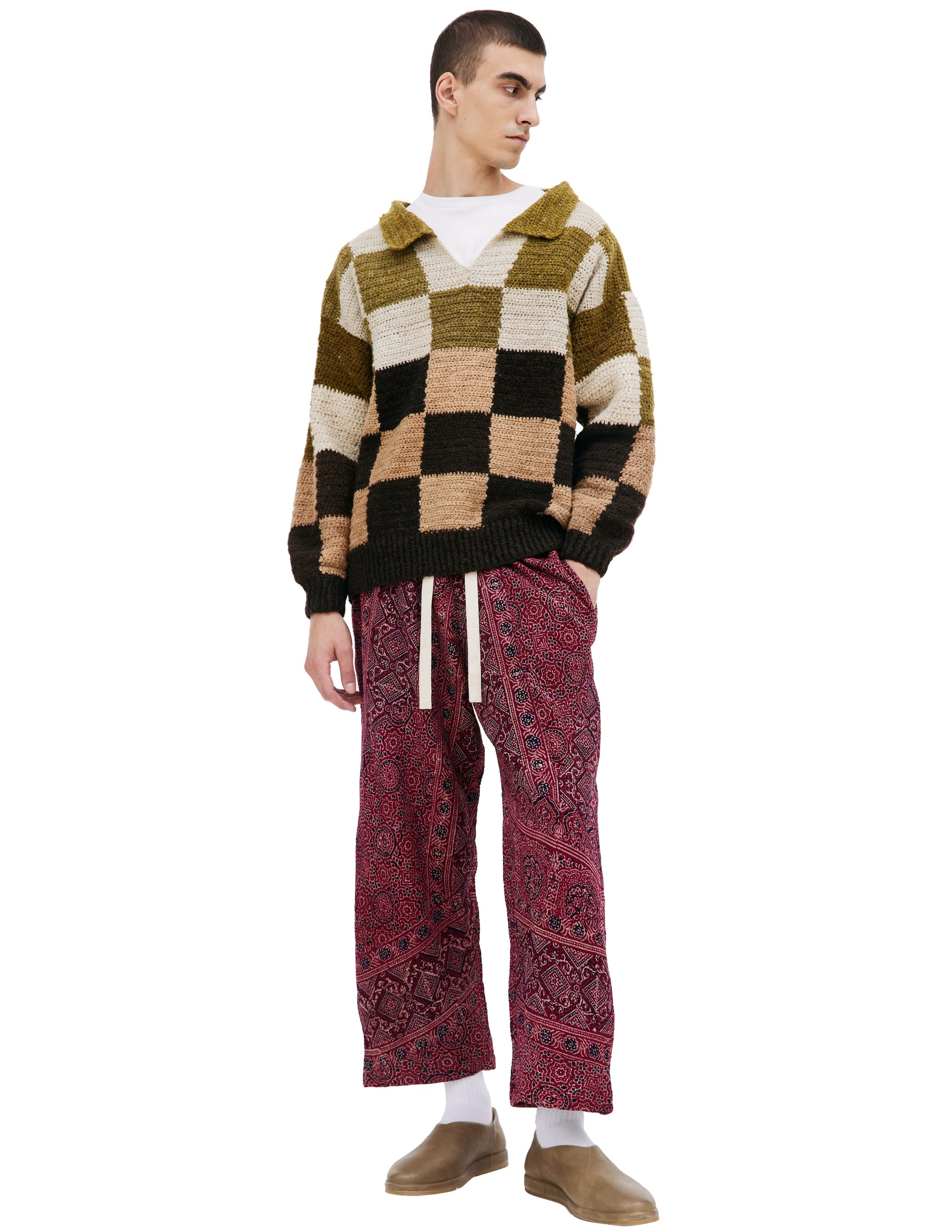Karu Research Wool Knitted Check Sweater In Multicolor