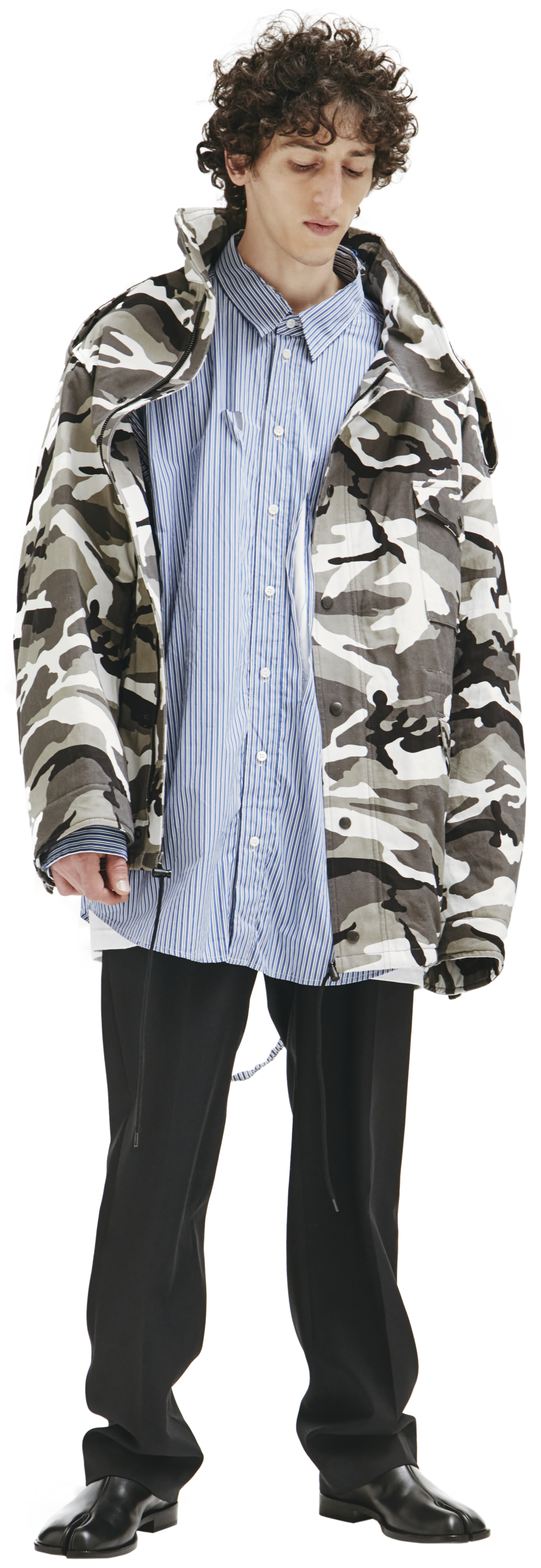Buy Balenciaga men grey off-shoulder camouflage-print military 