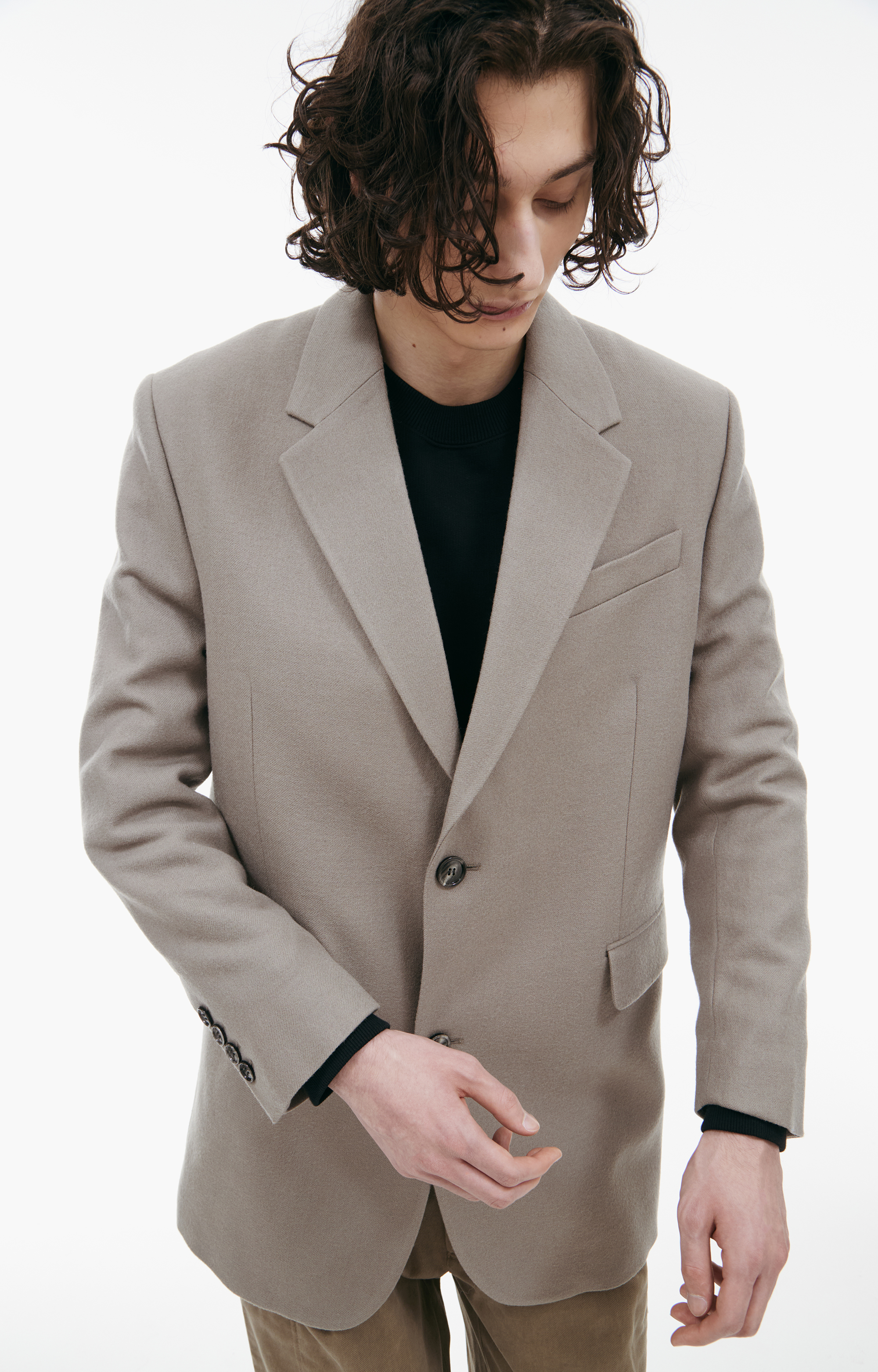 Buy AMI PARIS men beige single-breasted wool blazer for $545
