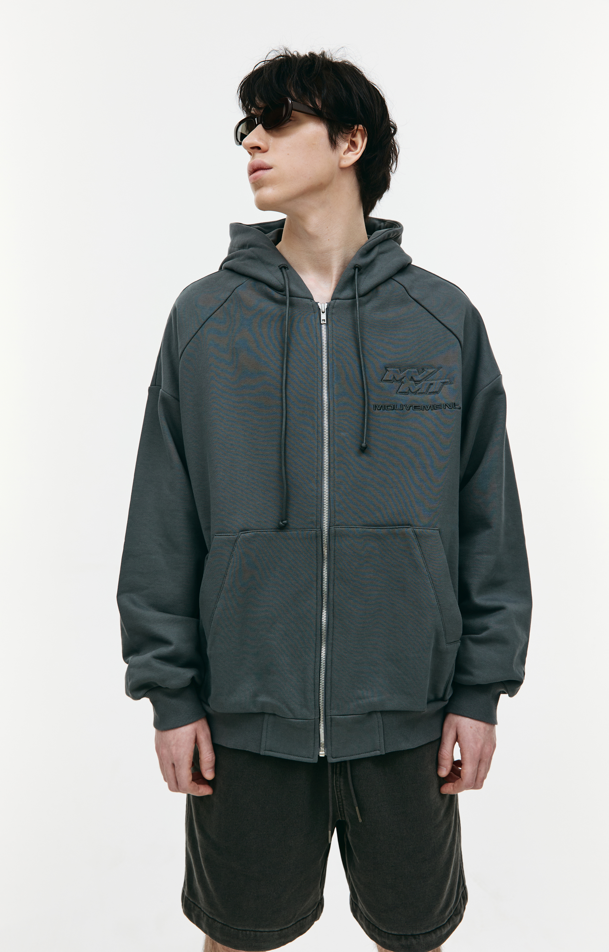 Buy Juun.J men grey 'mouvement' zip up hoodie for $315 online on