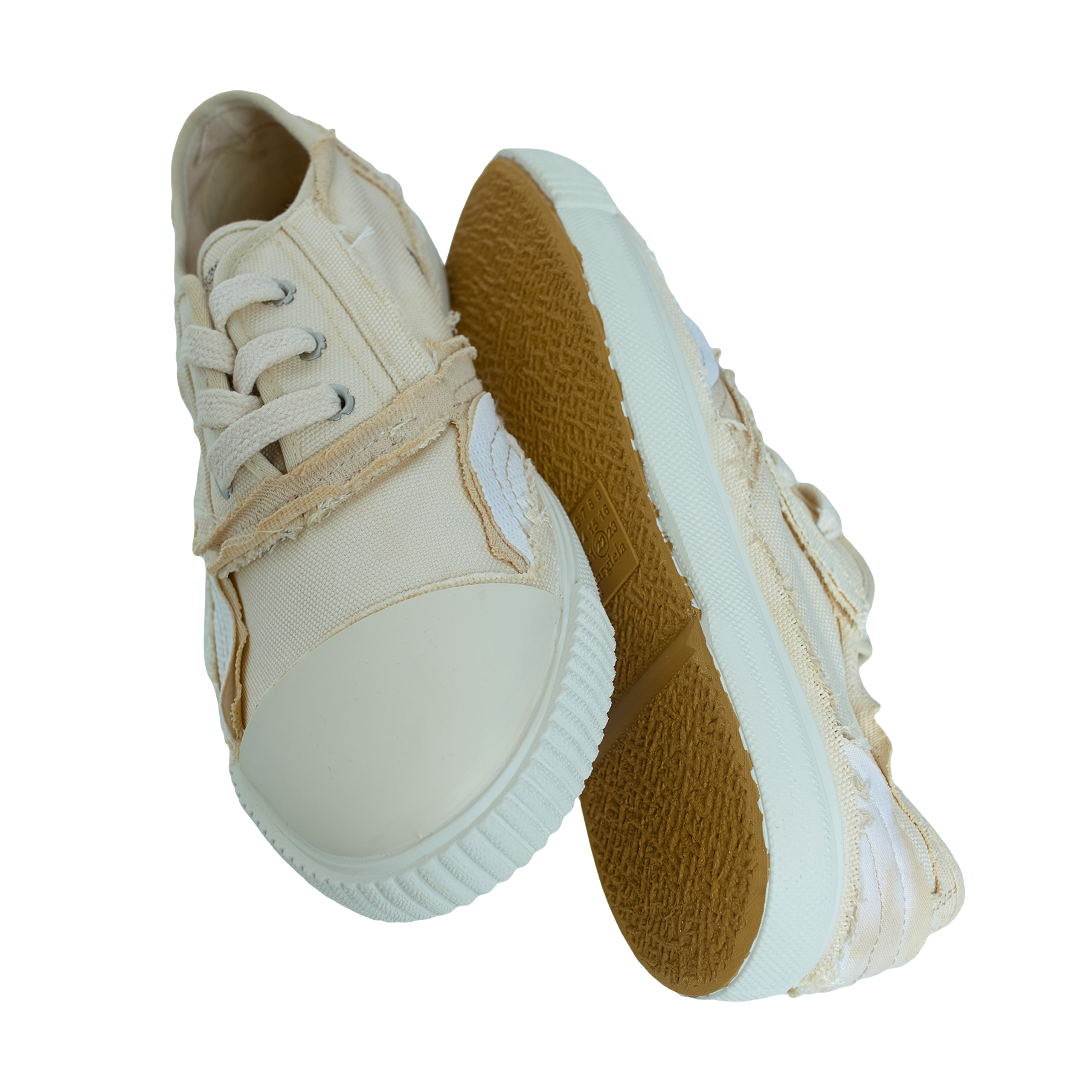 Buy Maison Margiela men beige inside-out canvas sneakers for