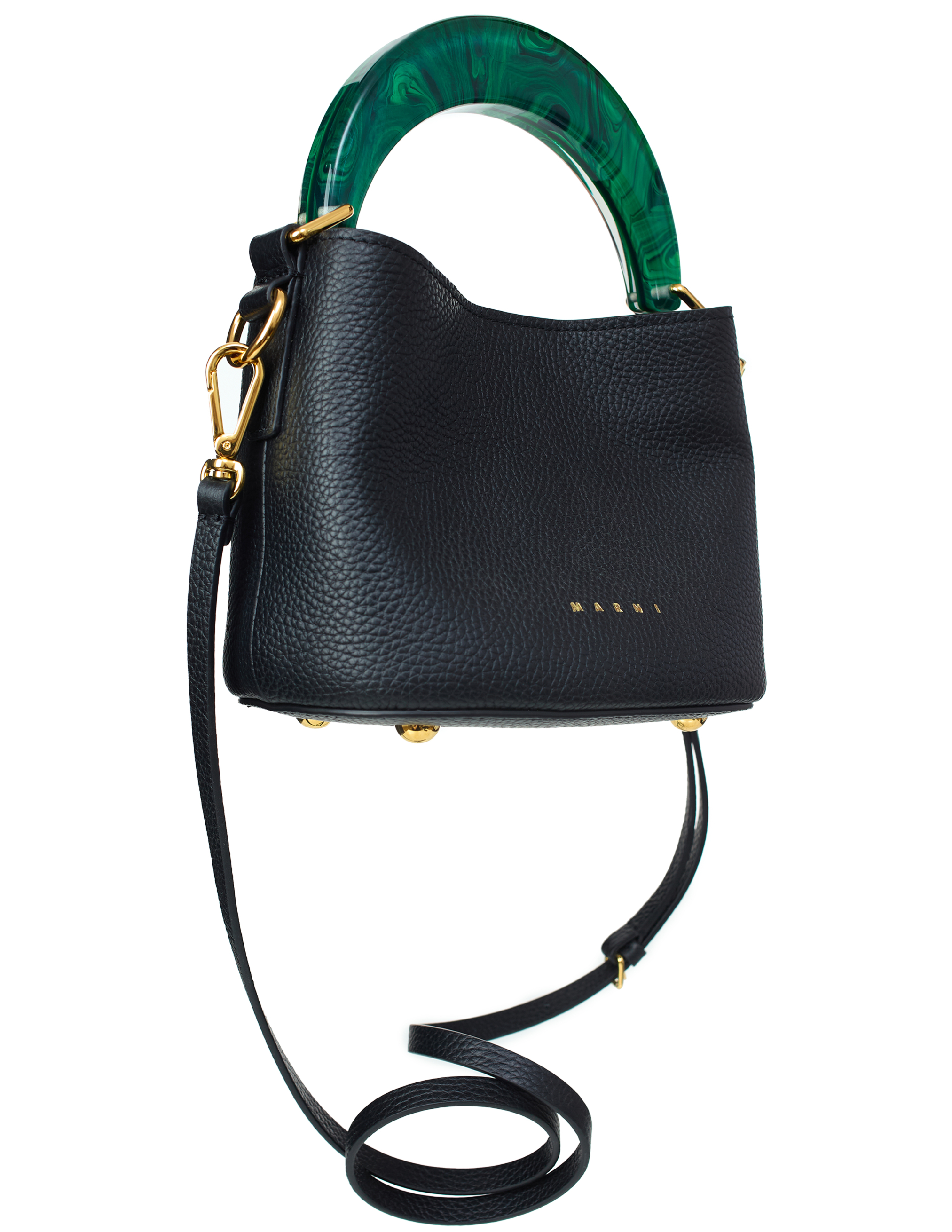 Shop Marni Venice Leather Mini Bag In Black