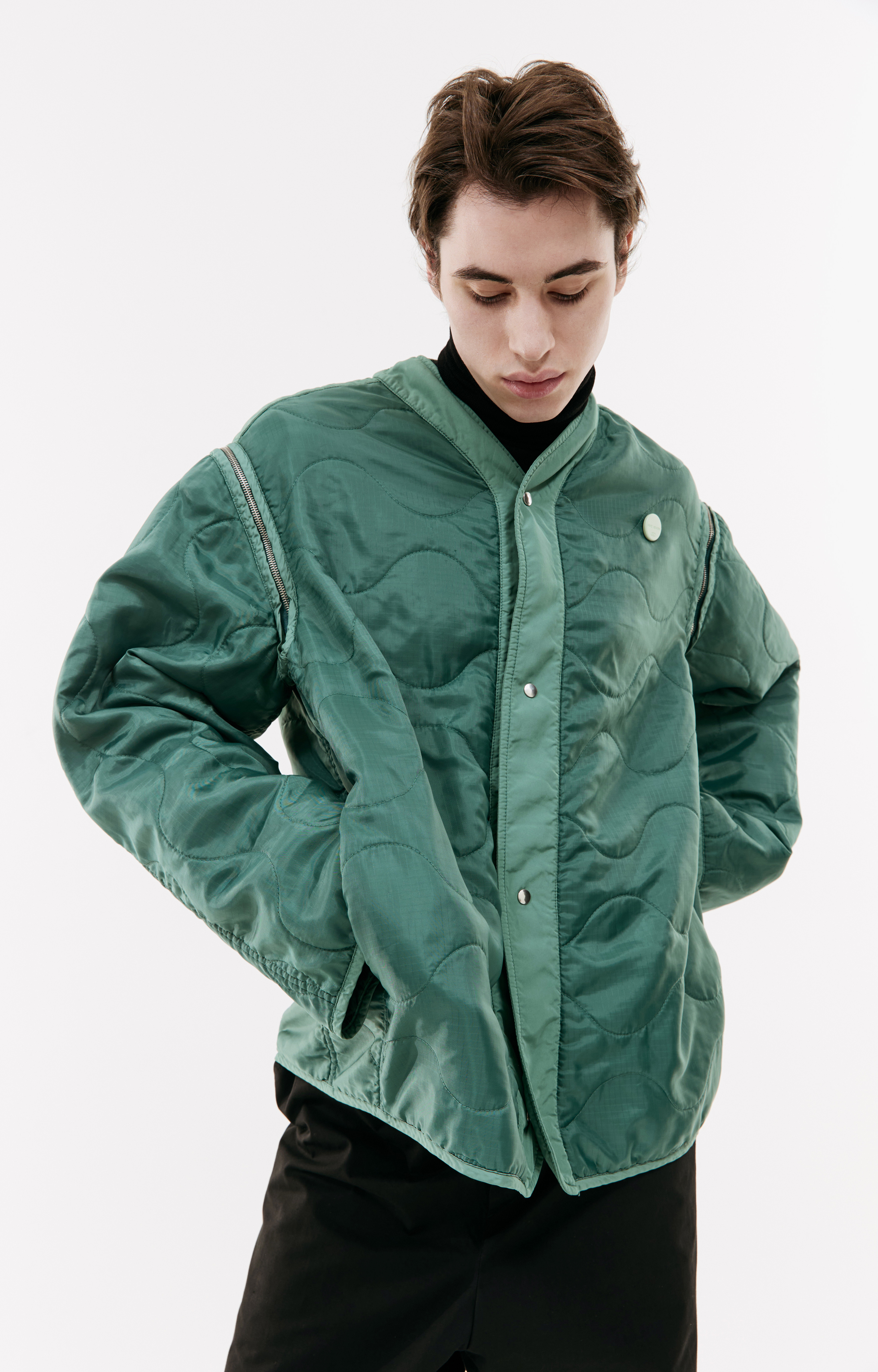 Buy OAMC men green re:work zipped sleeves jacket for $1,555 