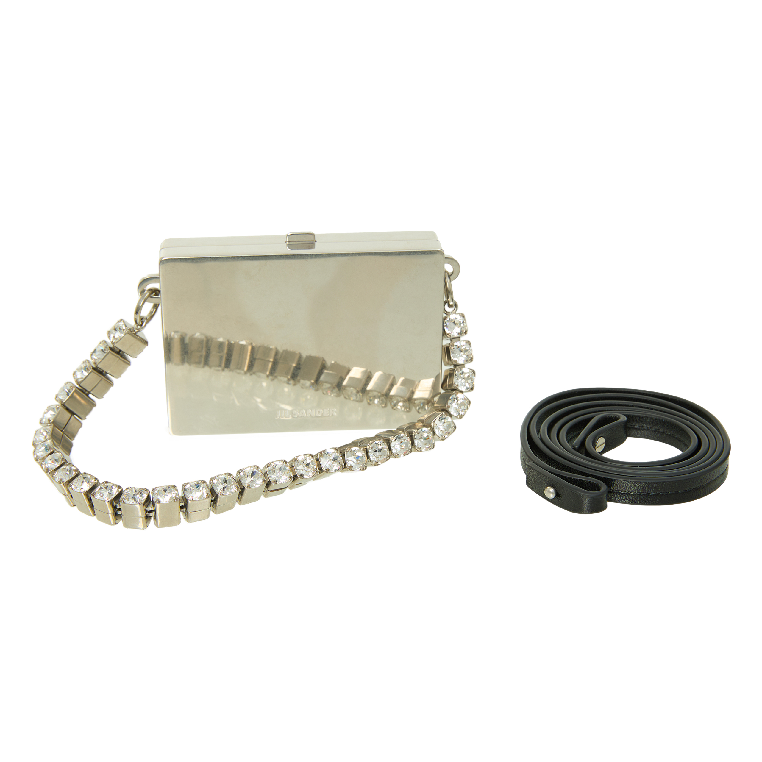 Jil Sander Mirror Clutch With Rhinestones In Silver