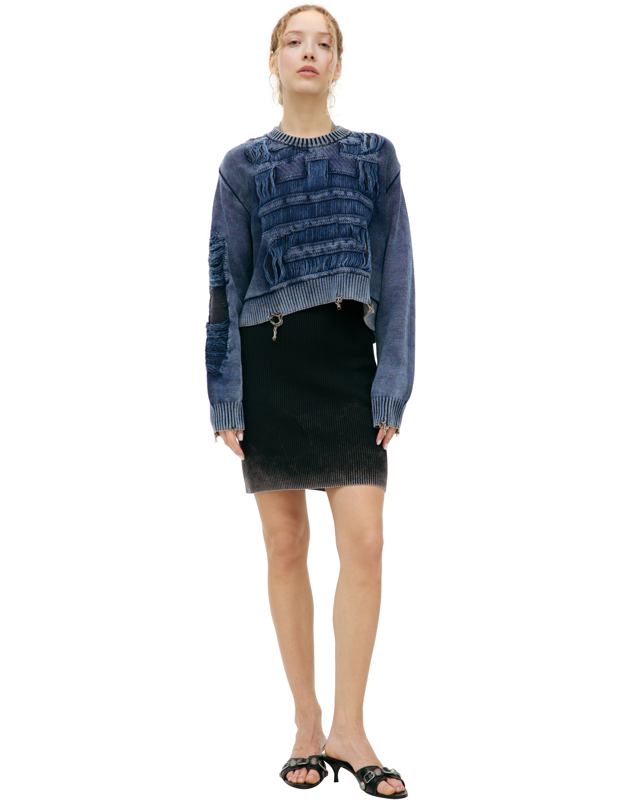 Diesel Destroyed Jumper With Floating Yarn Logo In Blue