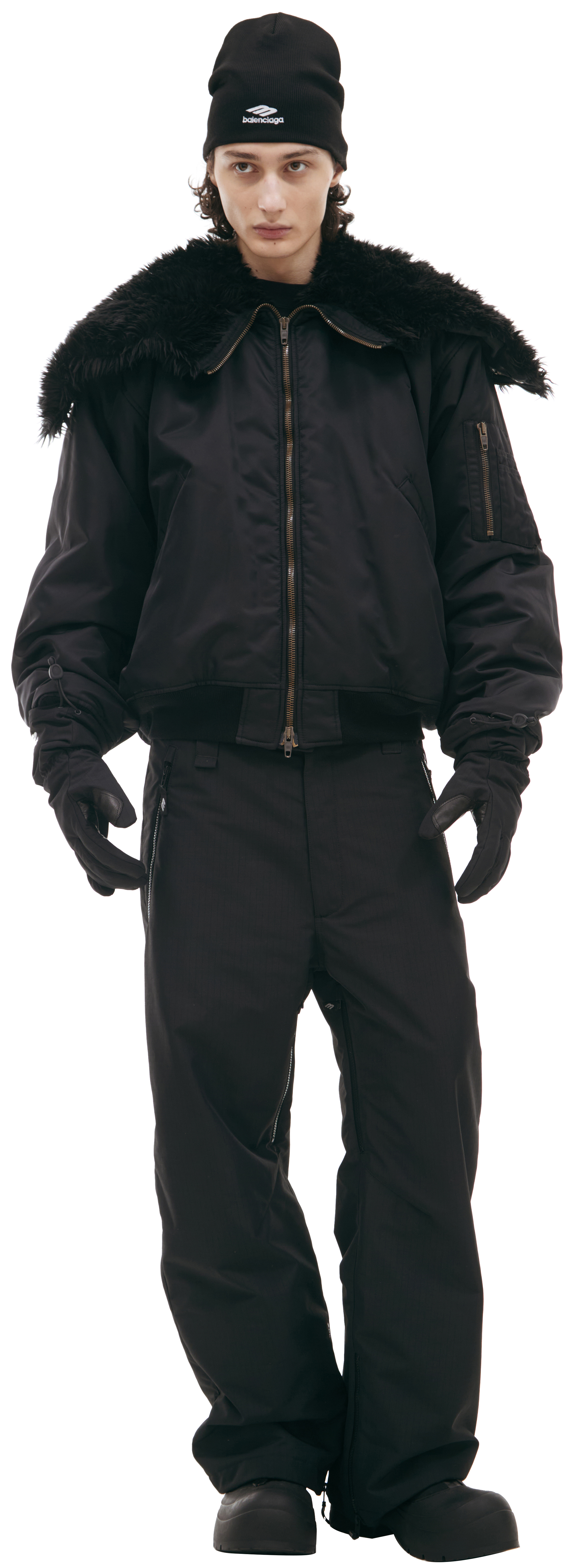 Balenciaga ドレープ BOMBER Buy Balenciaga men black bomber with fur collar for $7,625