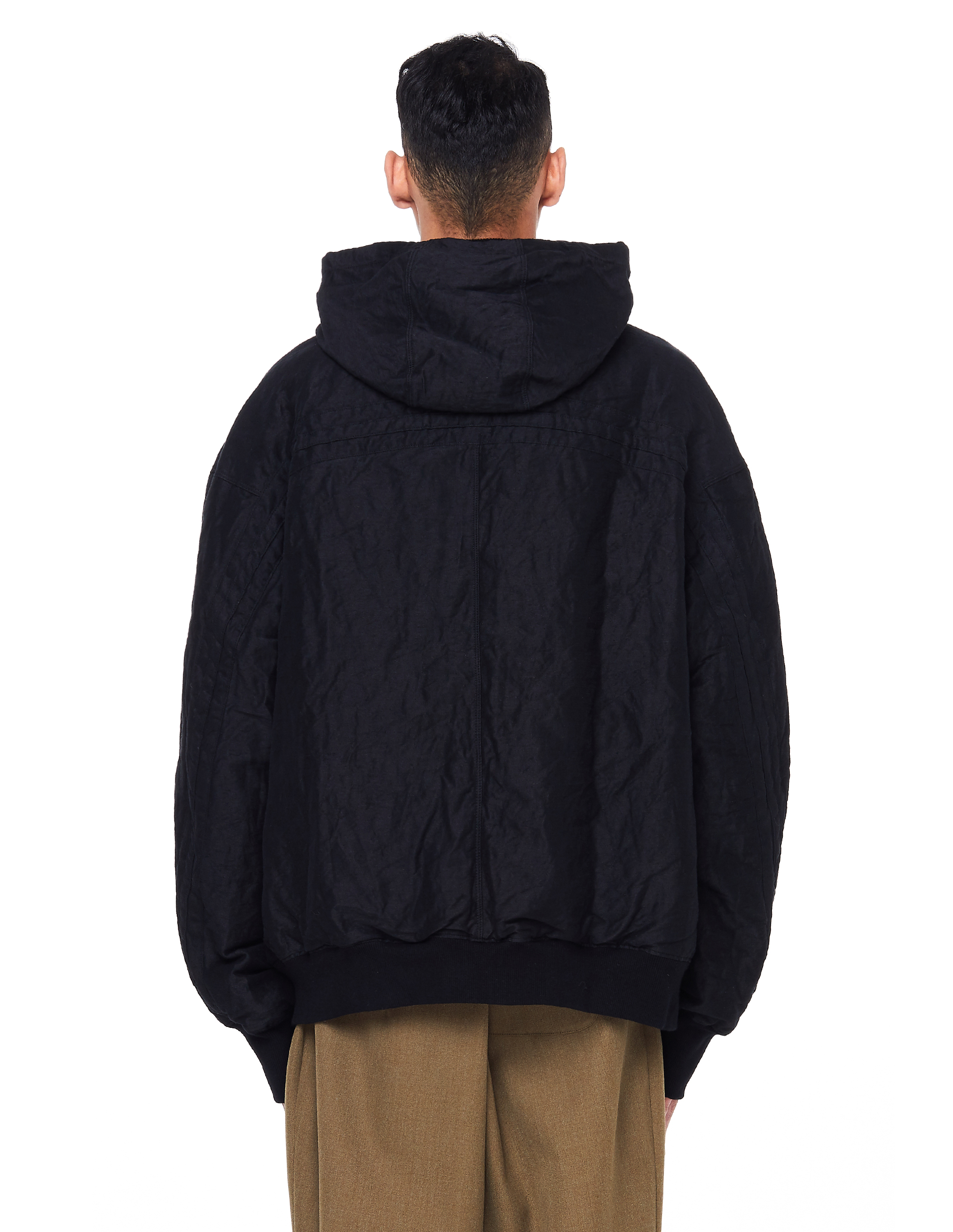 Buy Ziggy Chen men black linen hooded bomber jacket for