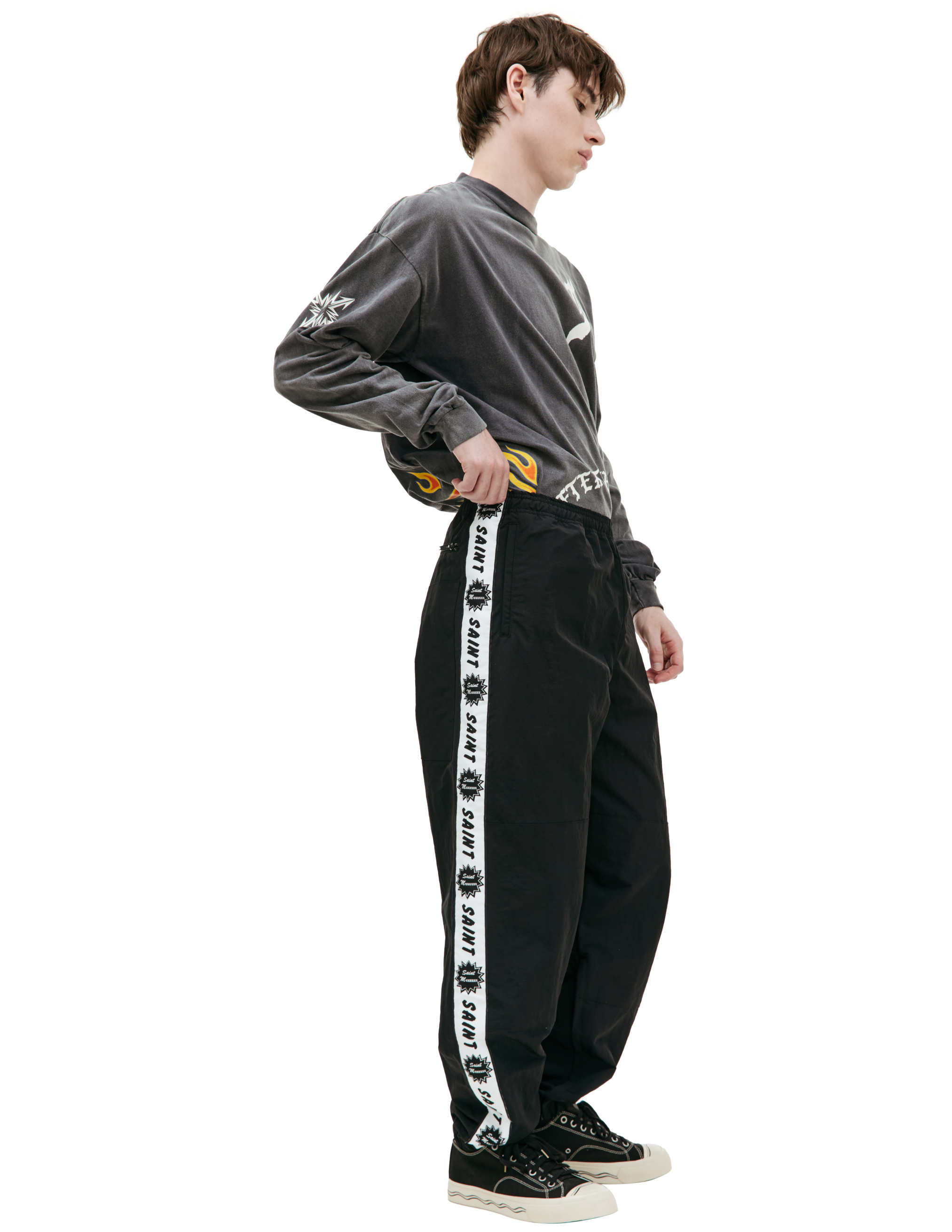 Shop Saint Mxxxxxx Side Tape Track Trousers In Black