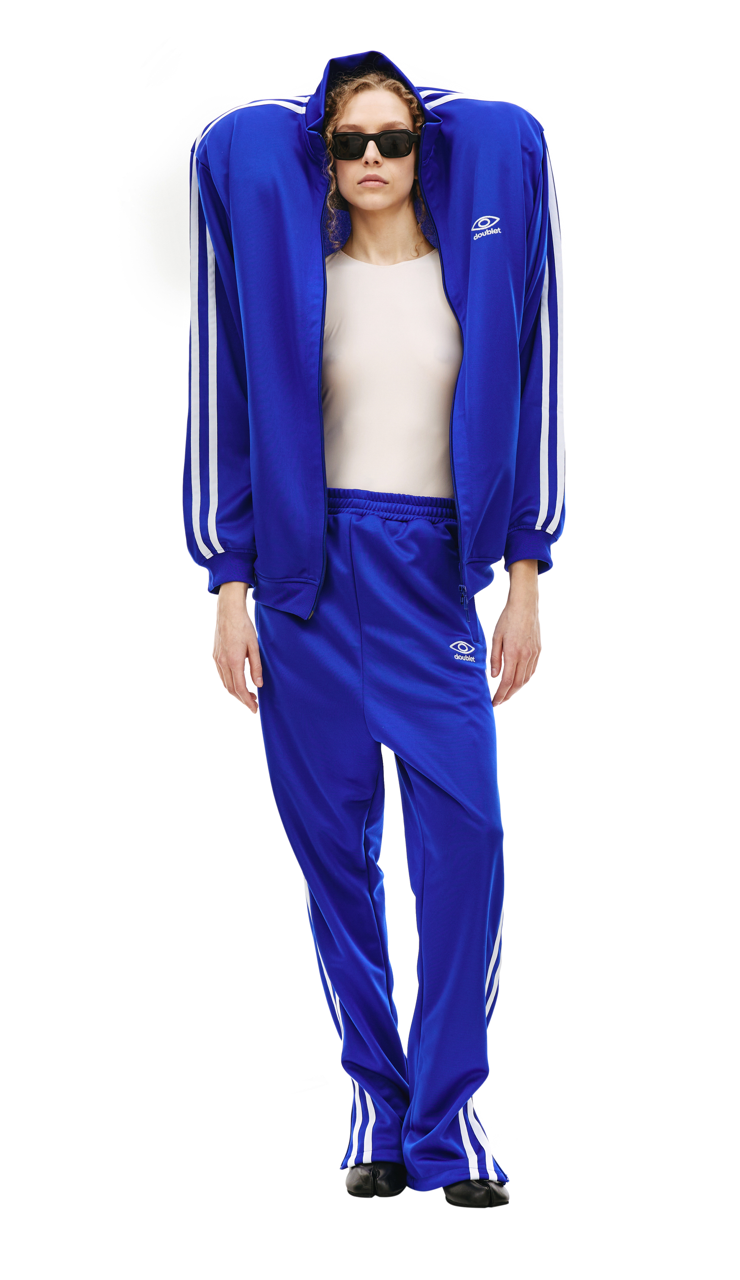 Buy Doublet women blue invisible track jacket for $590 online on