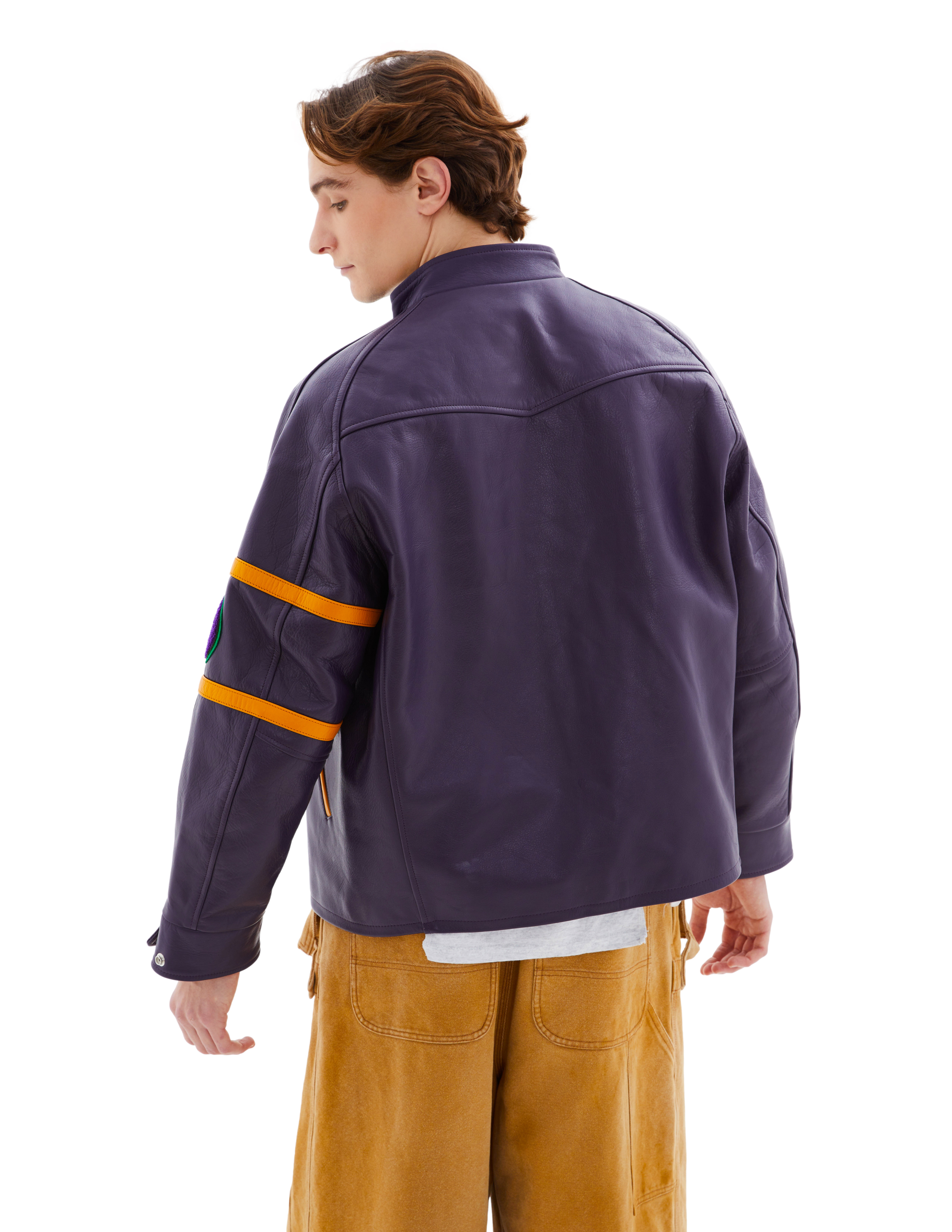 Needles Logo Leather Jacket In Purple