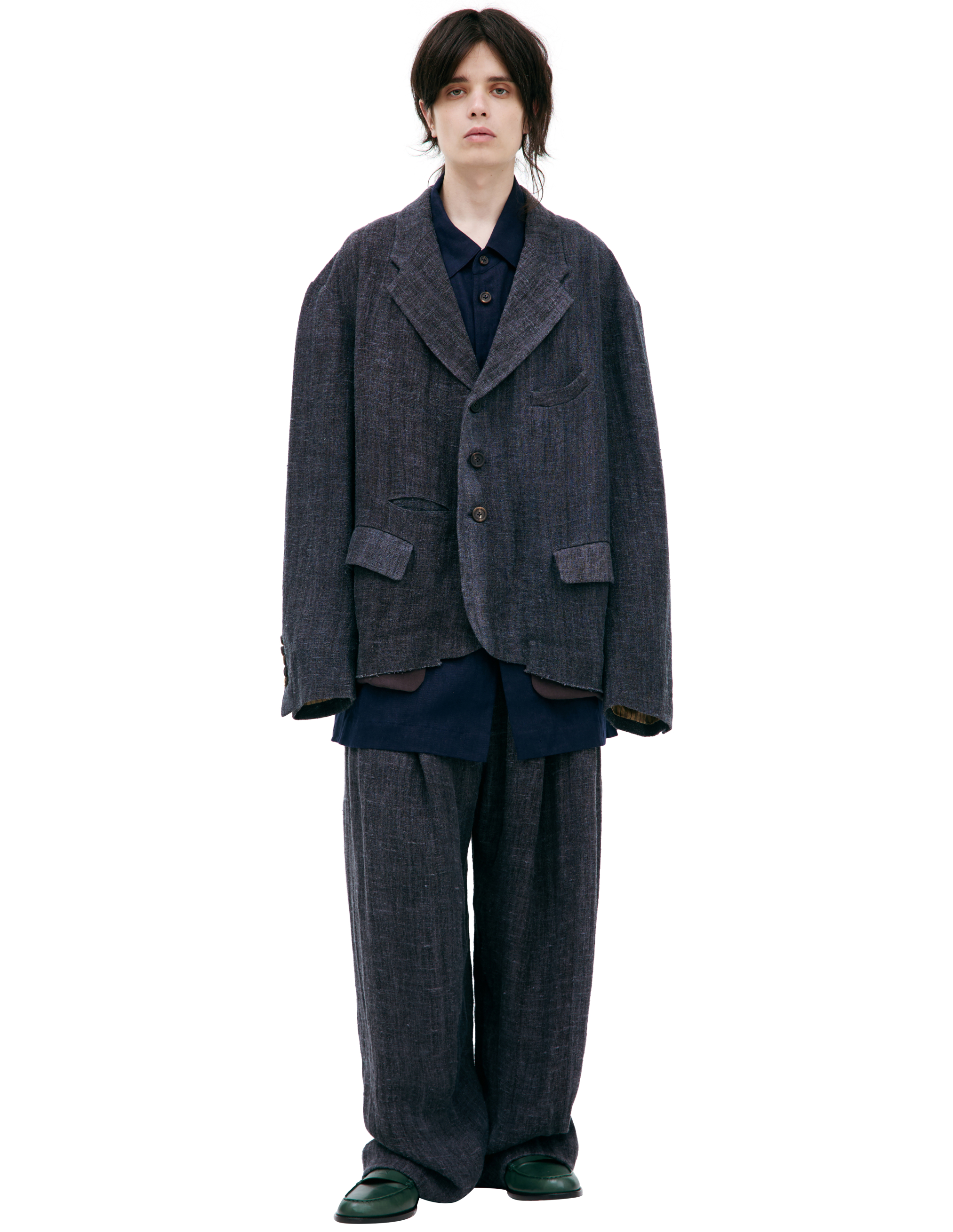 Ziggy Chen Single-breasted Linen Jacket In Black