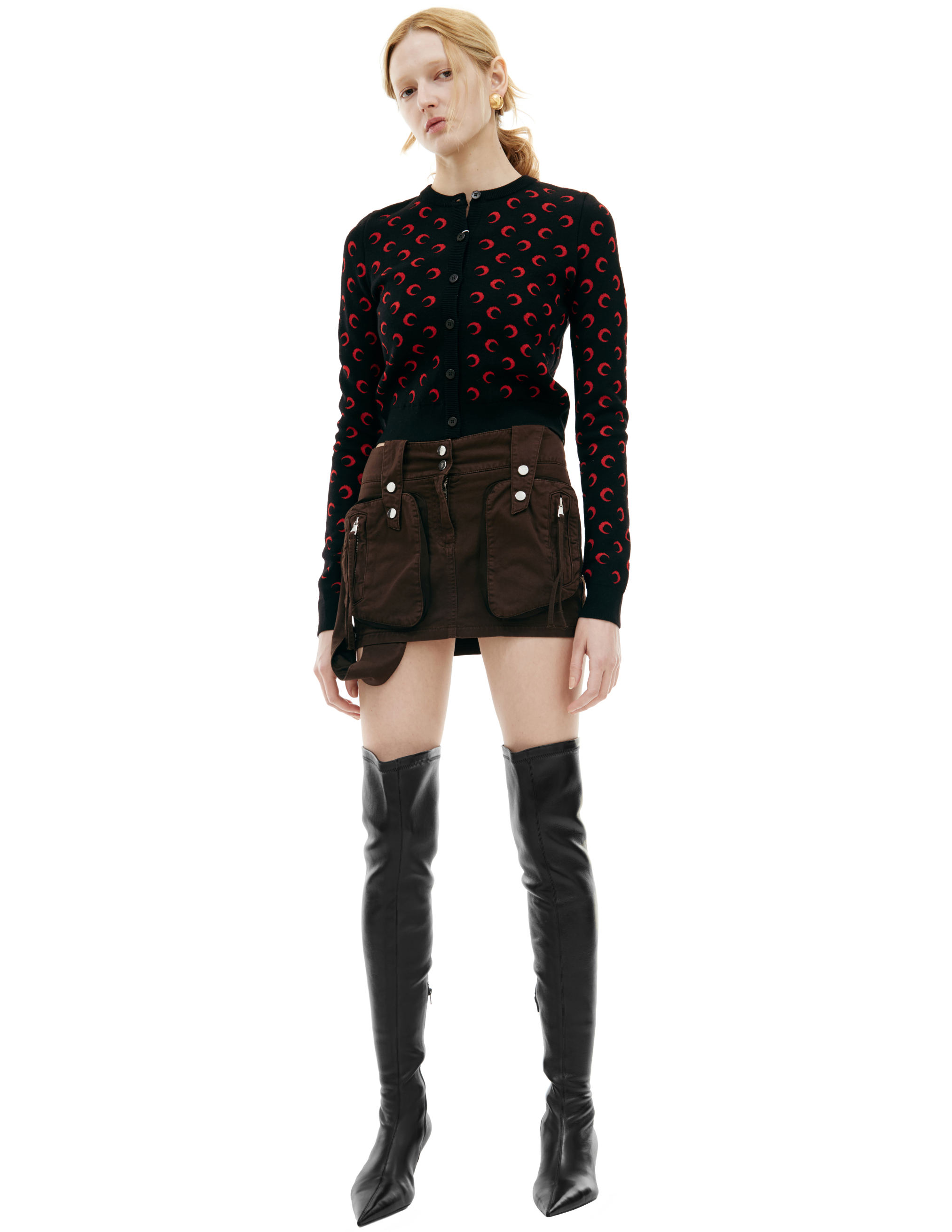 Marine Serre Black Moon Jacquard Knit Fitted Cardigan In Black