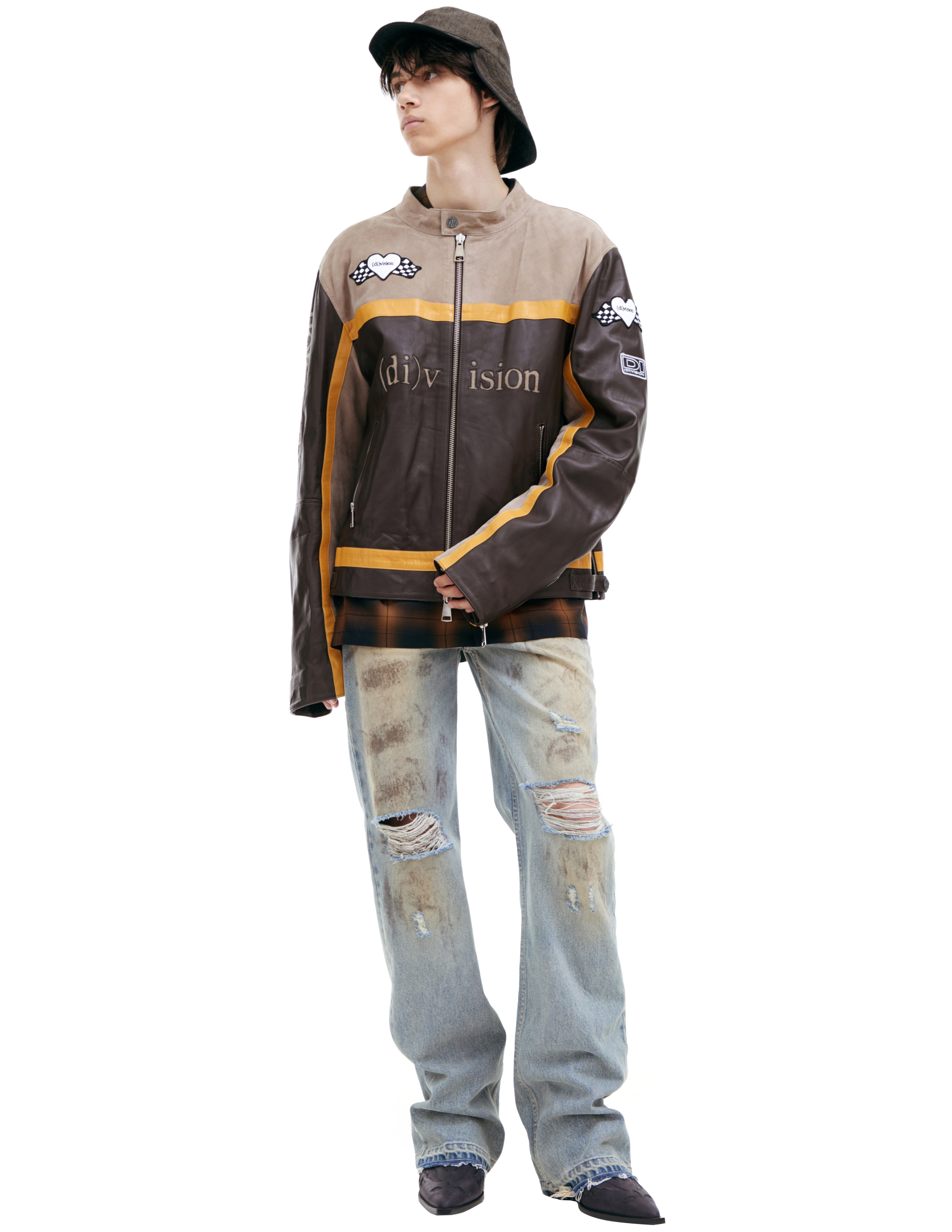 (d)ivision Leather Jacket With Logo In Brown