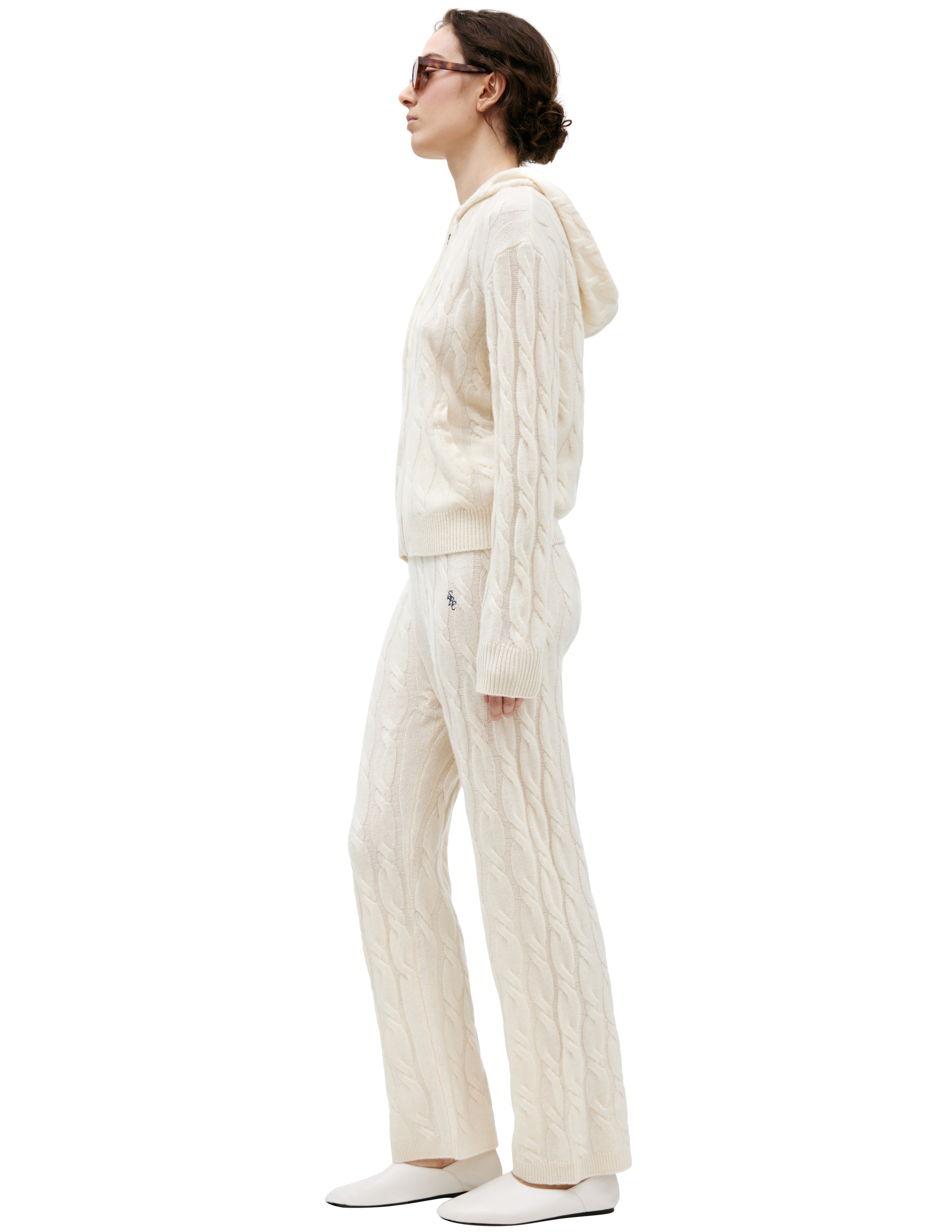 Sporty And Rich Cashmere Knit Hoodie In Beige