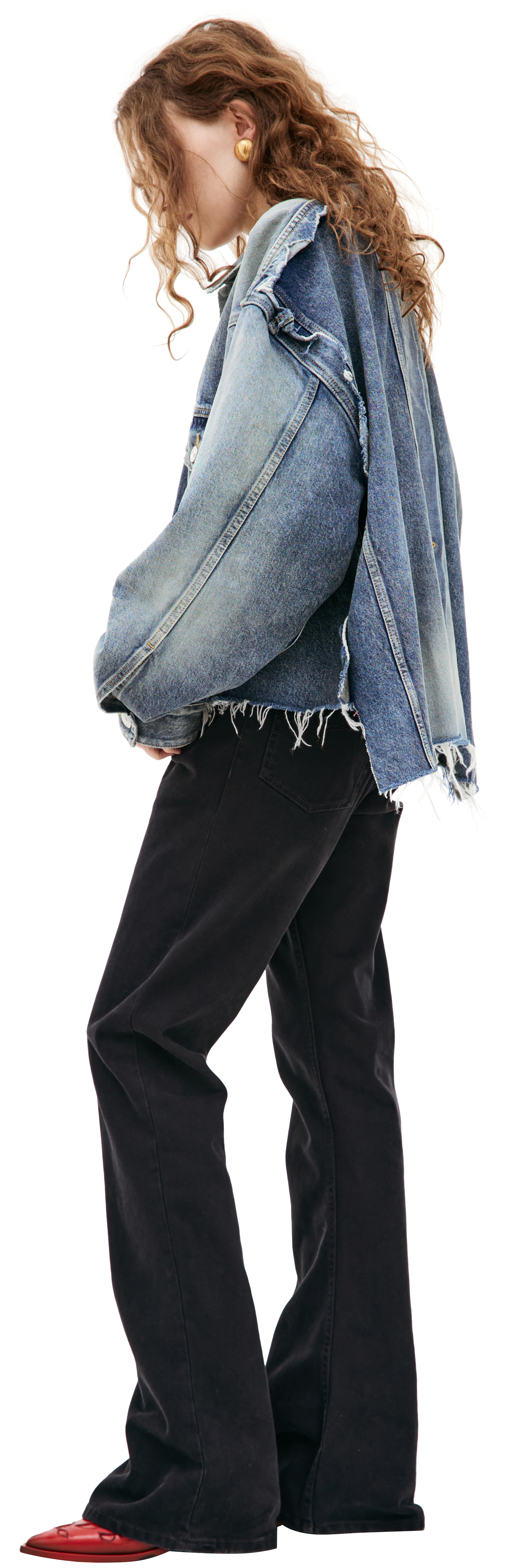 Buy Balenciaga women blue denim jacket with buttons for