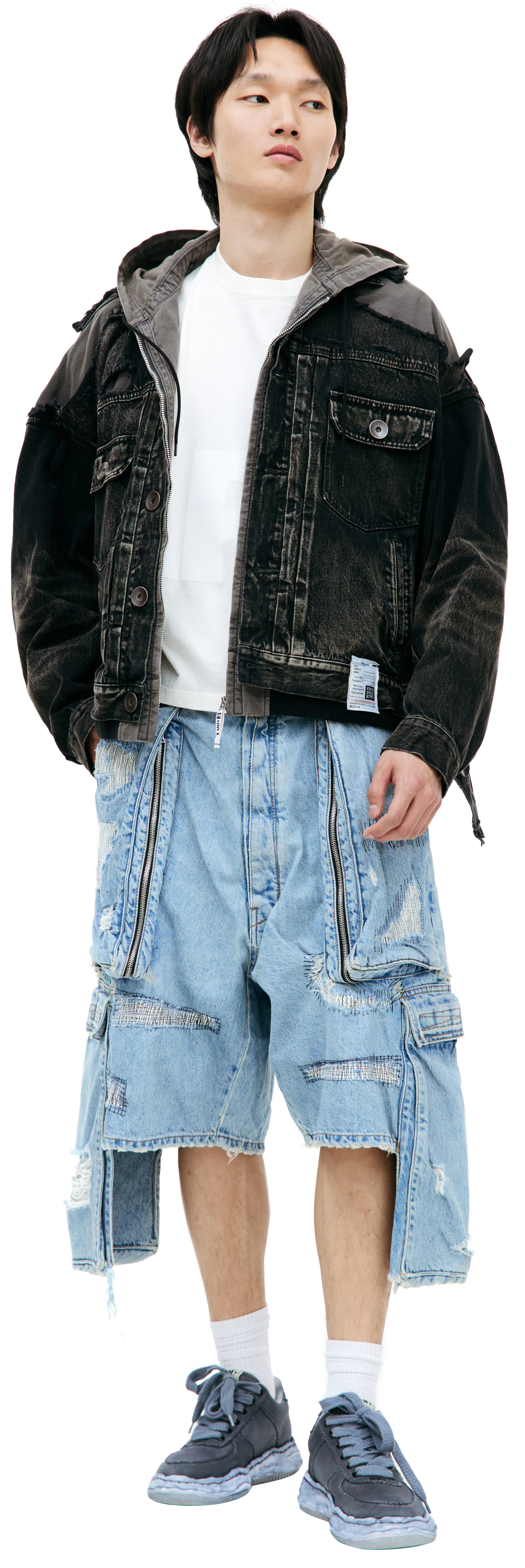 Buy Maison Mihara Yasuhiro men grey destroyed denim jacket