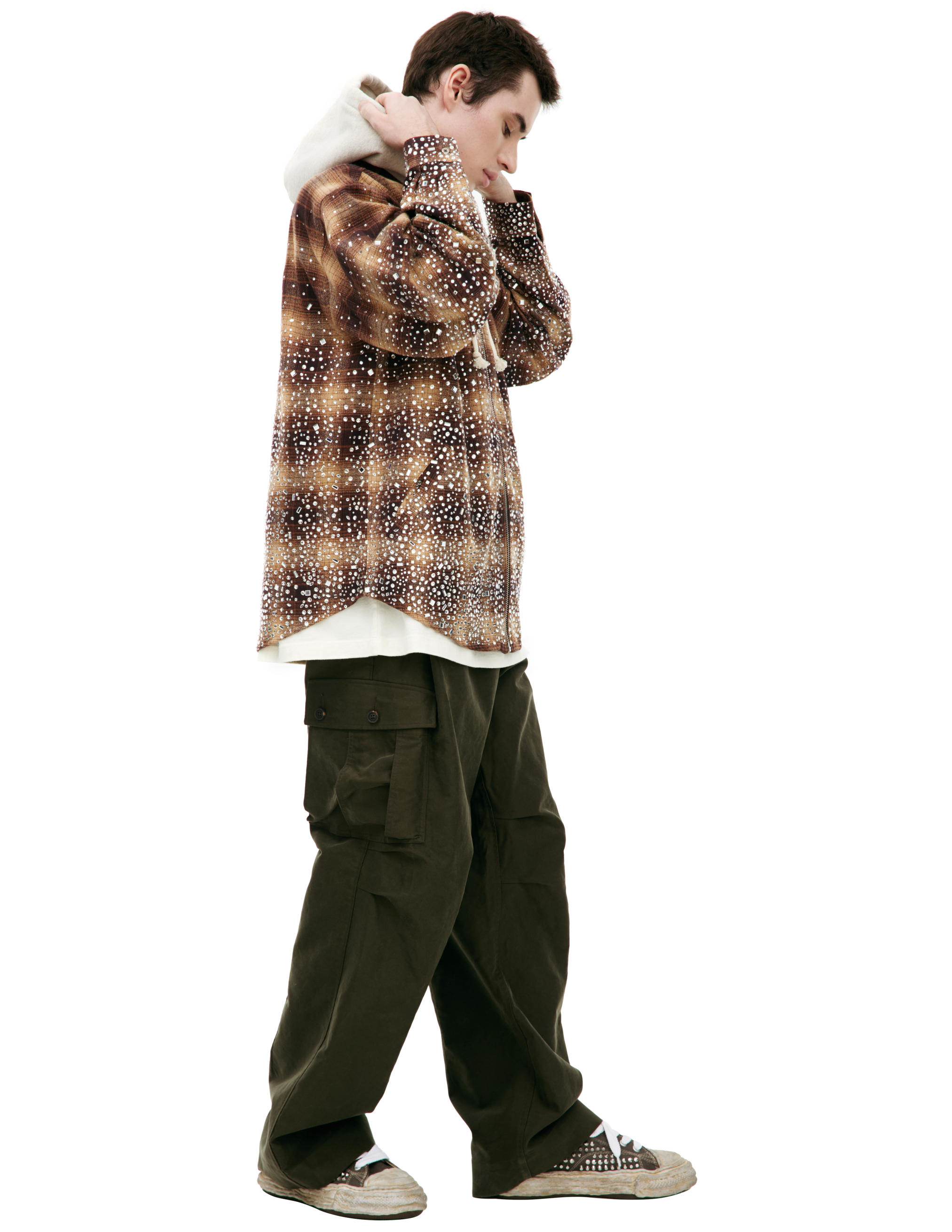 Satoshi Nakamoto Hooded Plaid Shirt In Brown