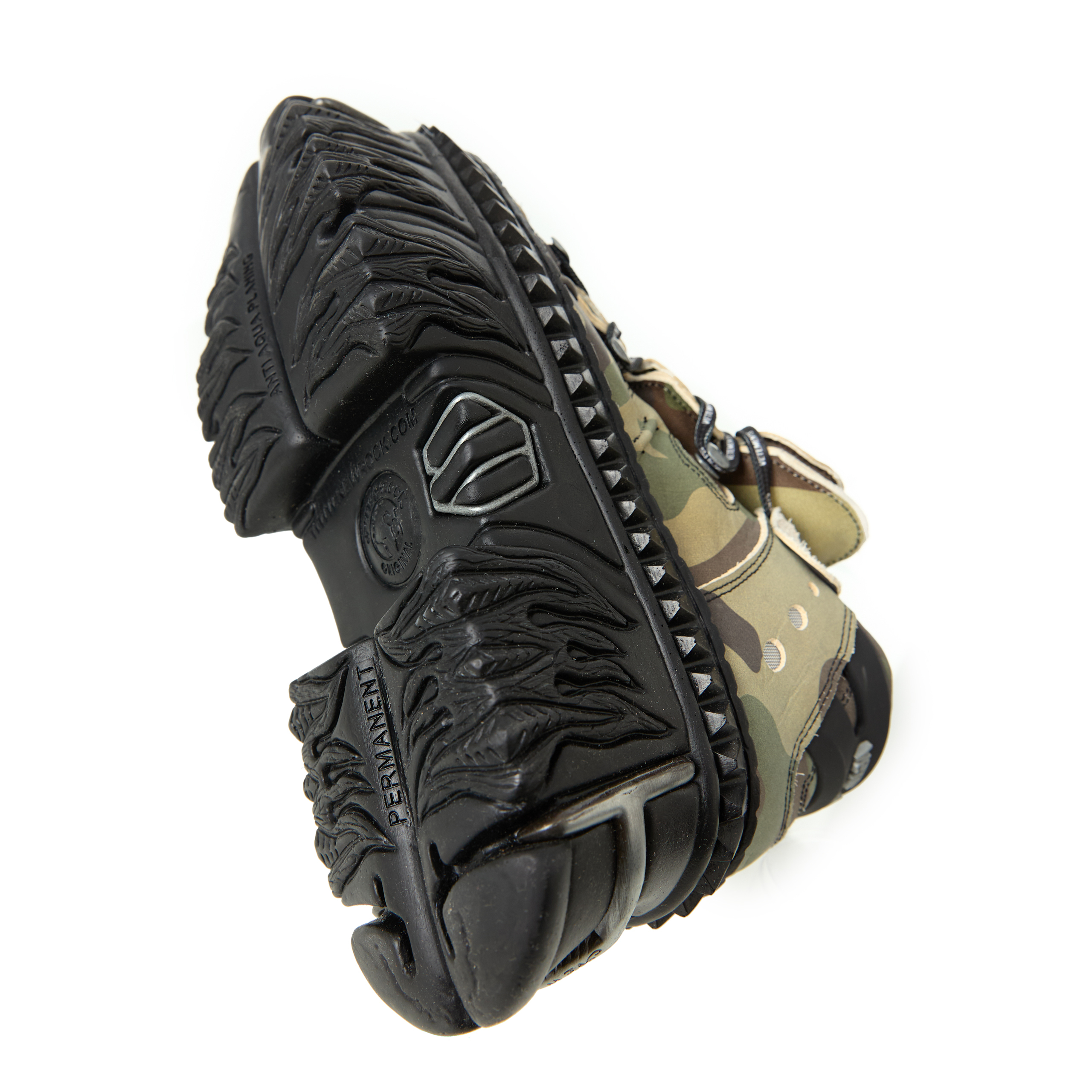 Vetements New Rock Embellished Camouflage-print Leather Platform Sneakers In Khaki