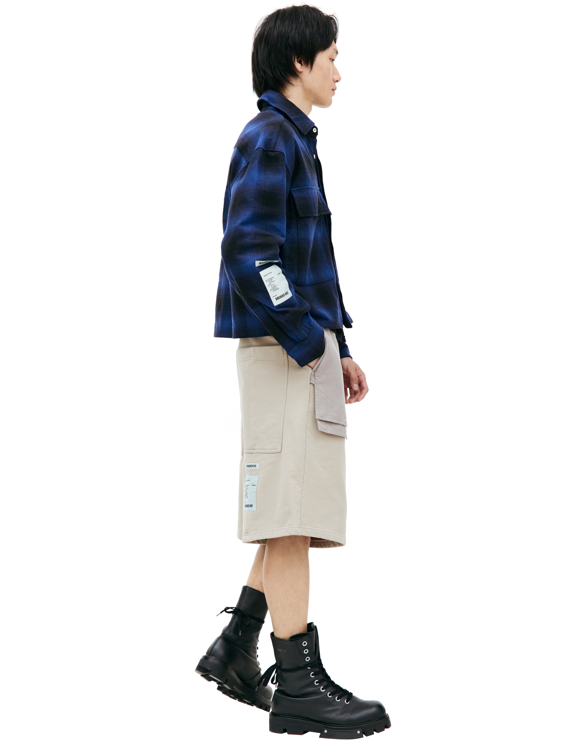 Shop B1archive Checkered Logo Shirt In Navy Blue