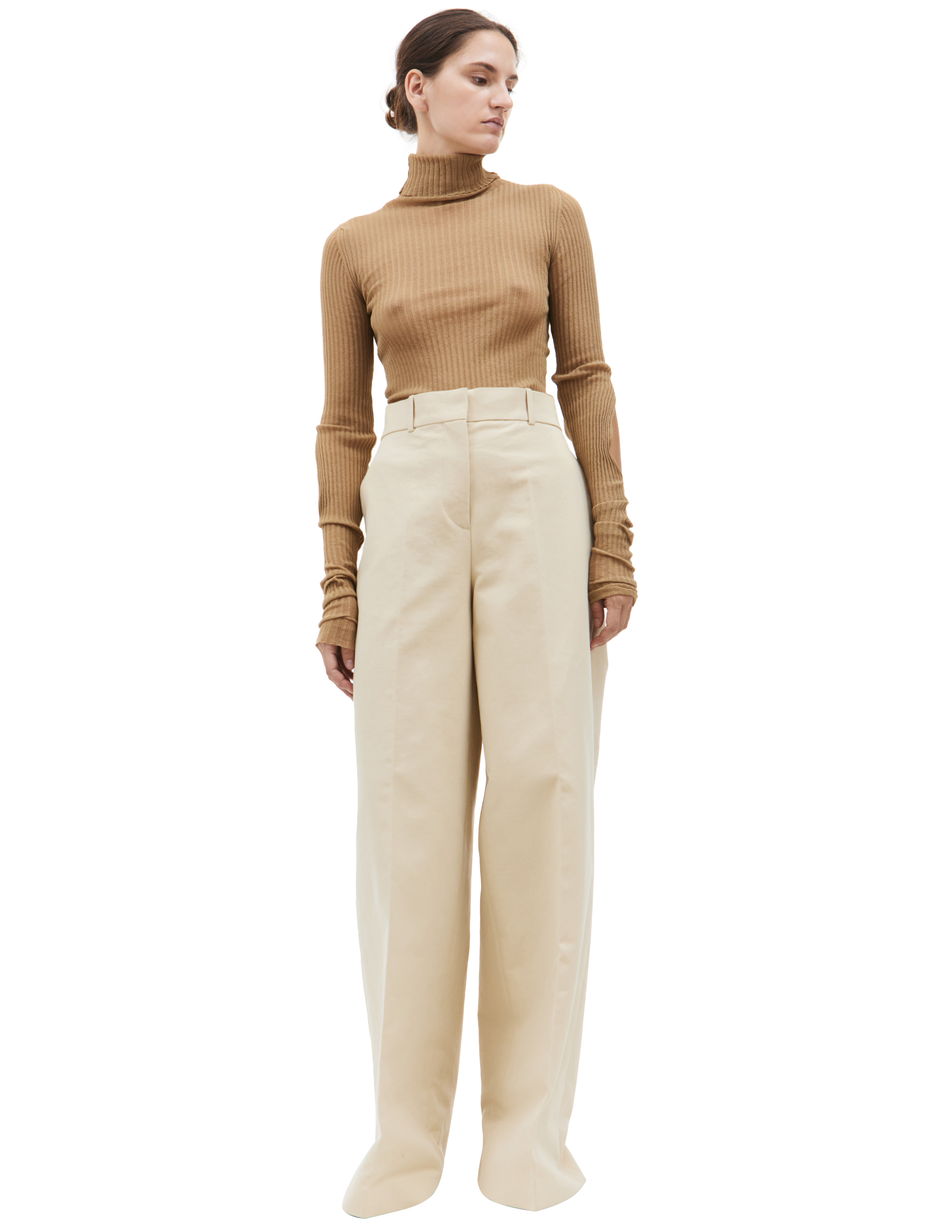 Shop Quira Wide Leg Trousers In Beige