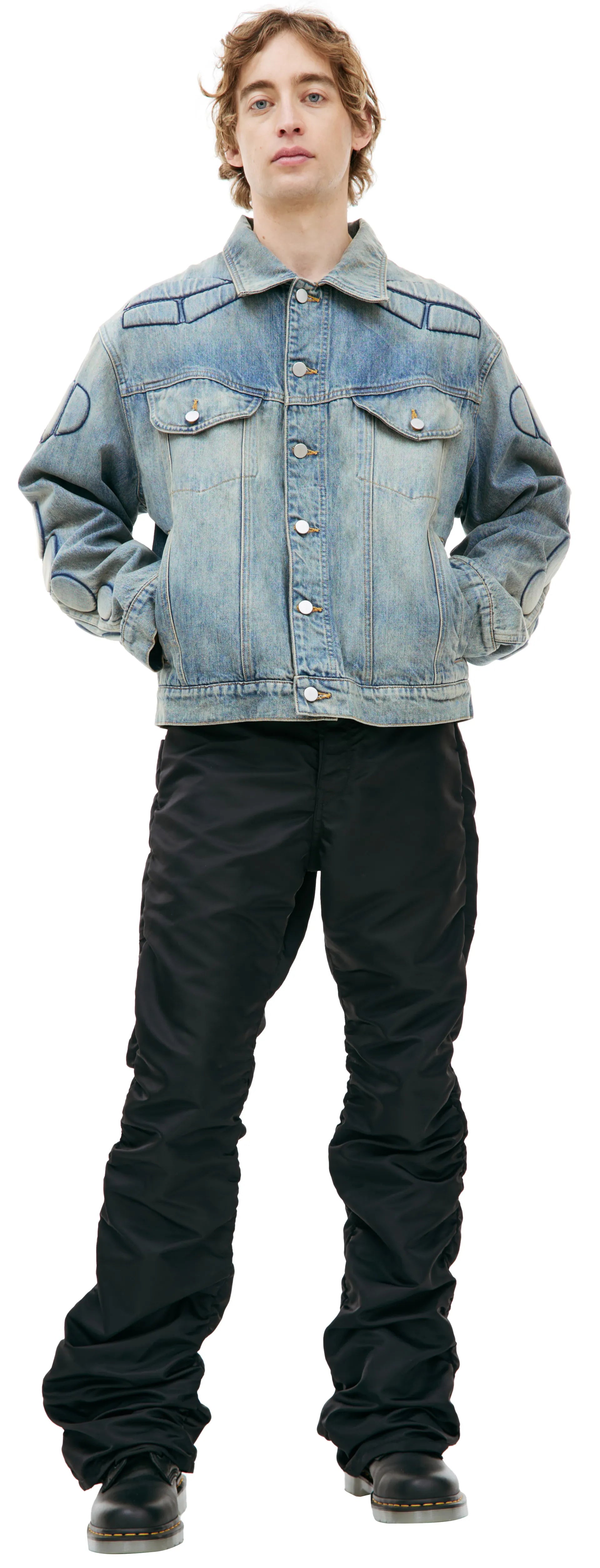 Buy Satoshi Nakamoto men denim moto jacket for $1,085 online
