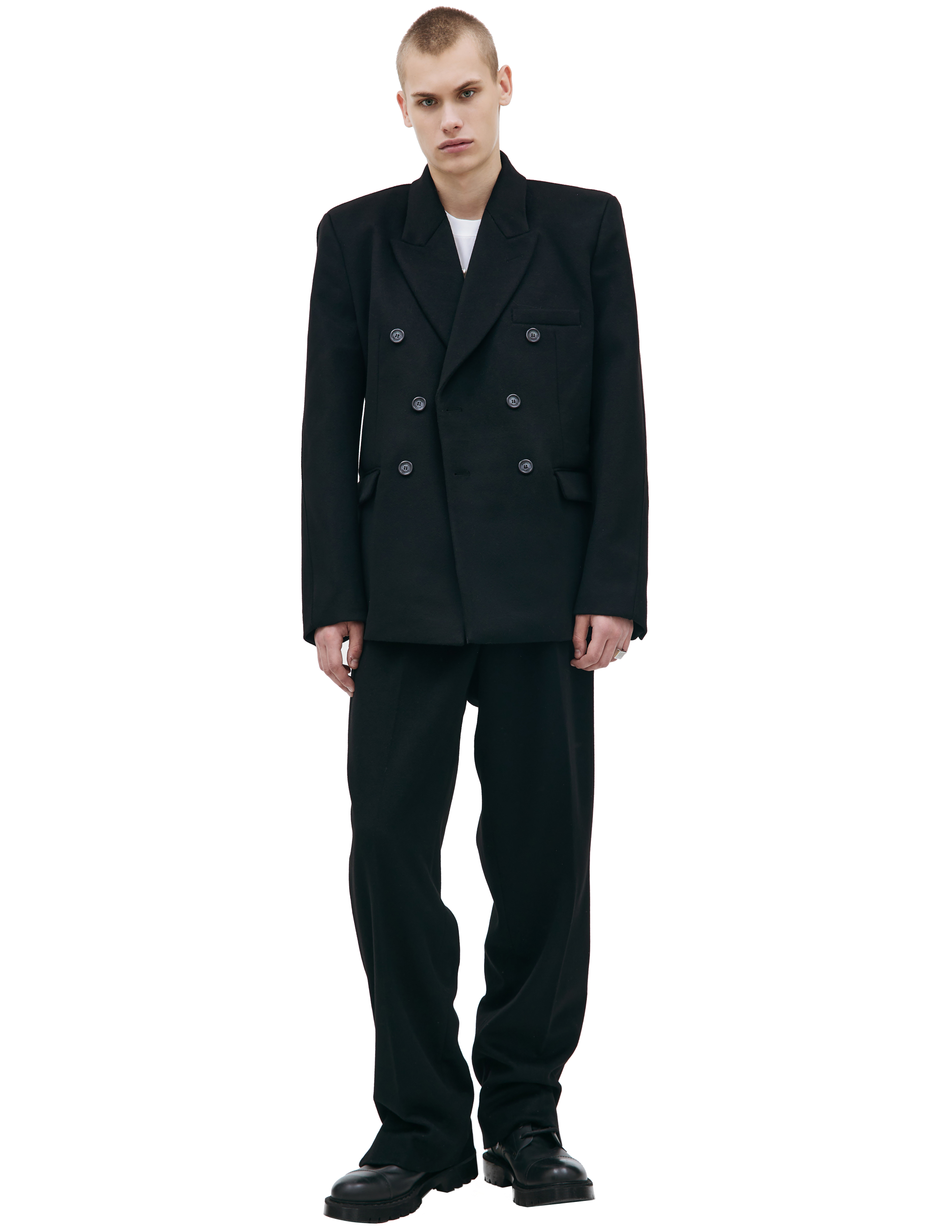 Vtmnts Double-breasted Stretch Wool Blazer In Black