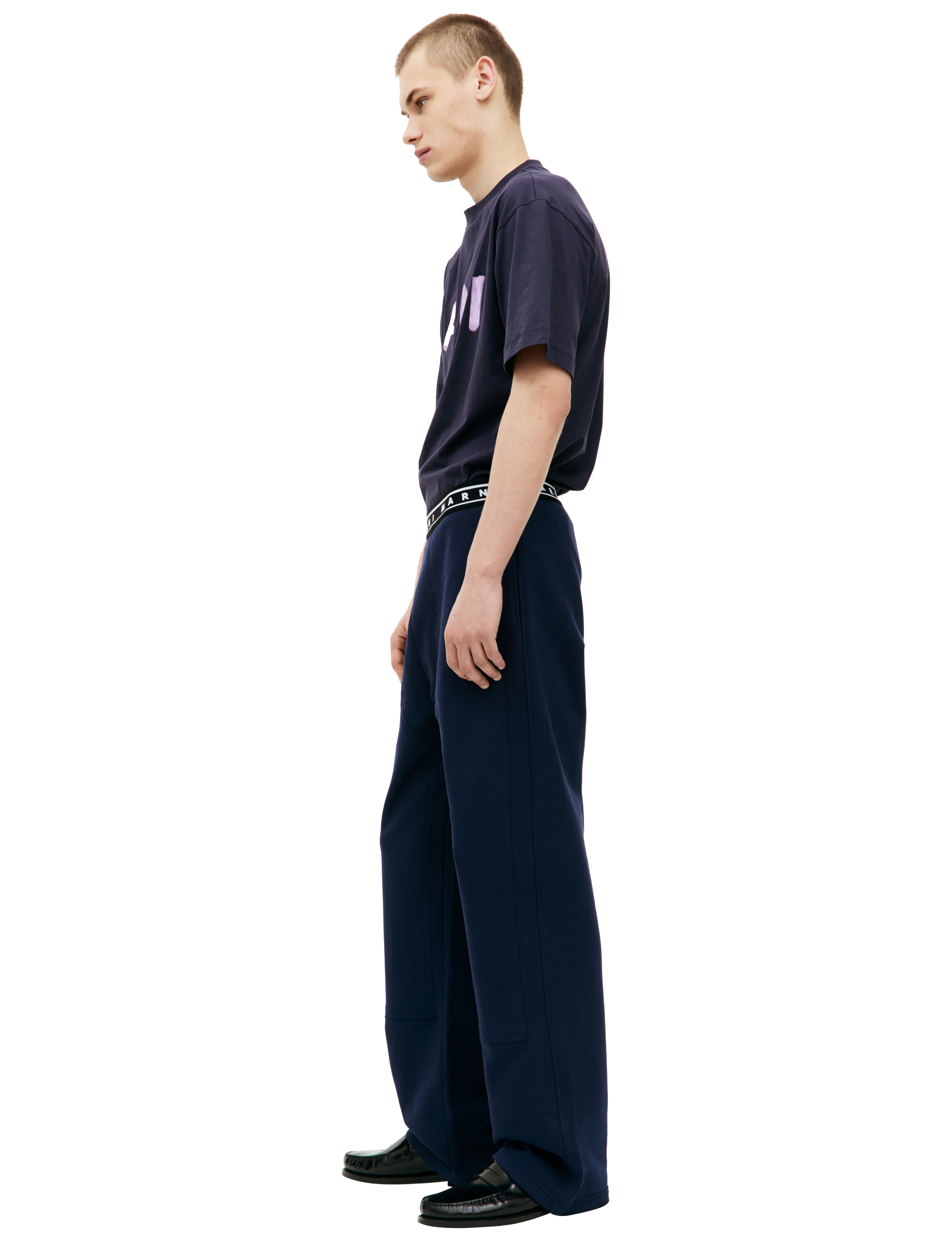 Shop Marni Navy Cotton Trousers In Navy Blue