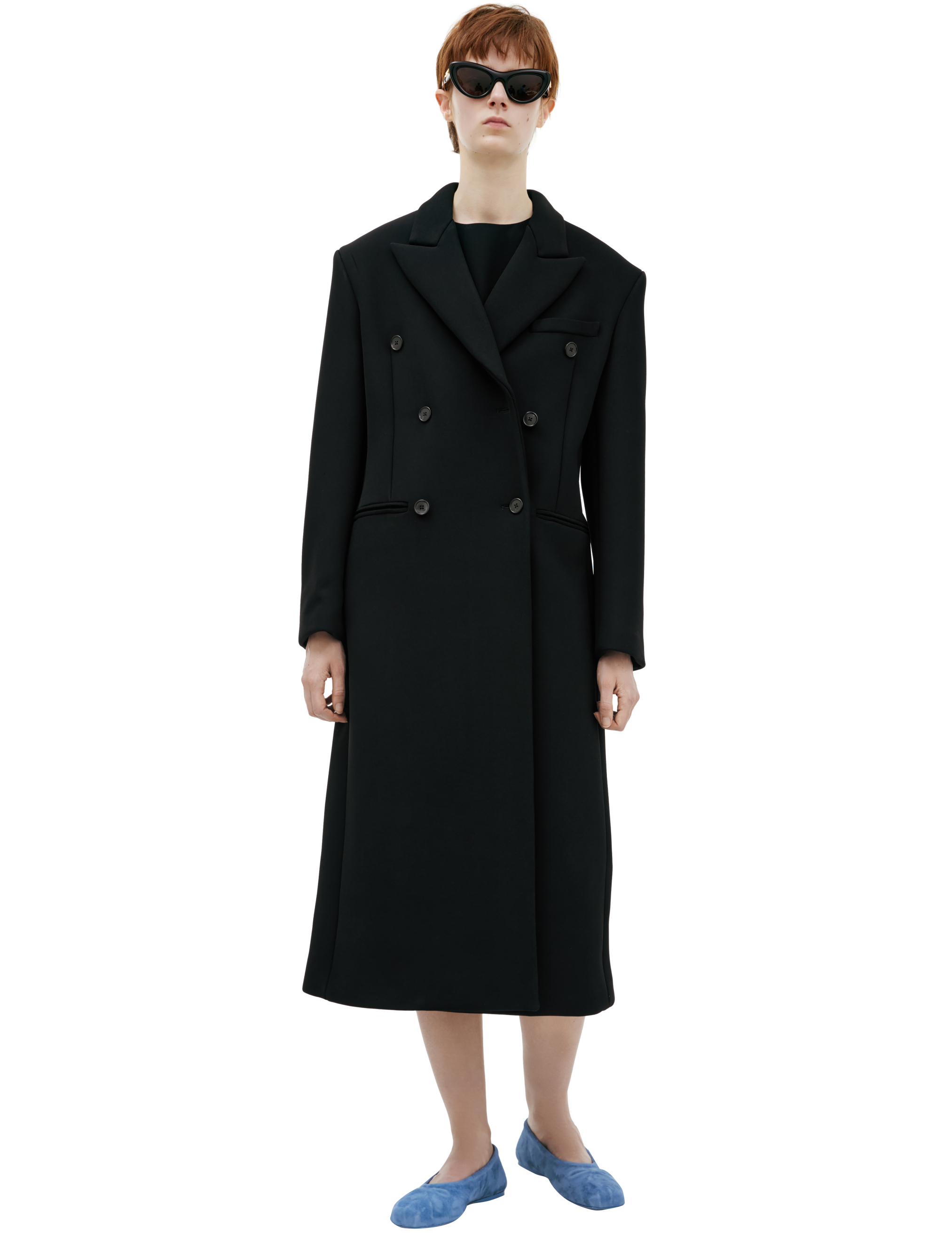 The Row Double-breasted Viscose Coat In Black