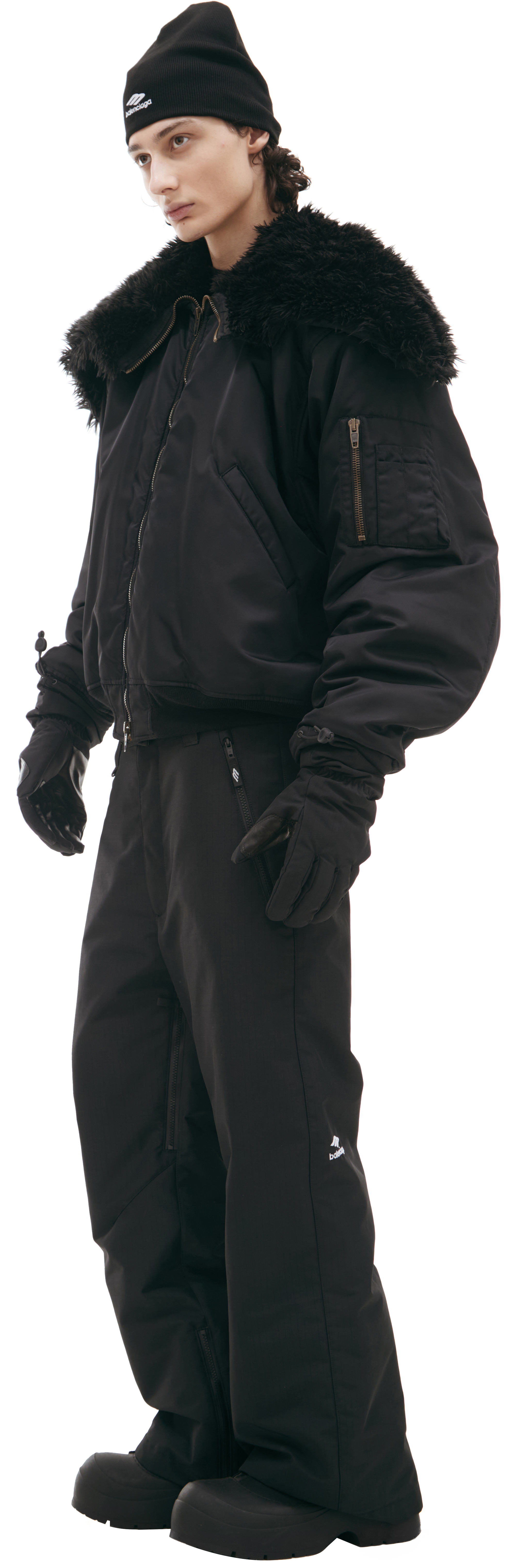 Buy Balenciaga men black bomber with fur collar for $7,625