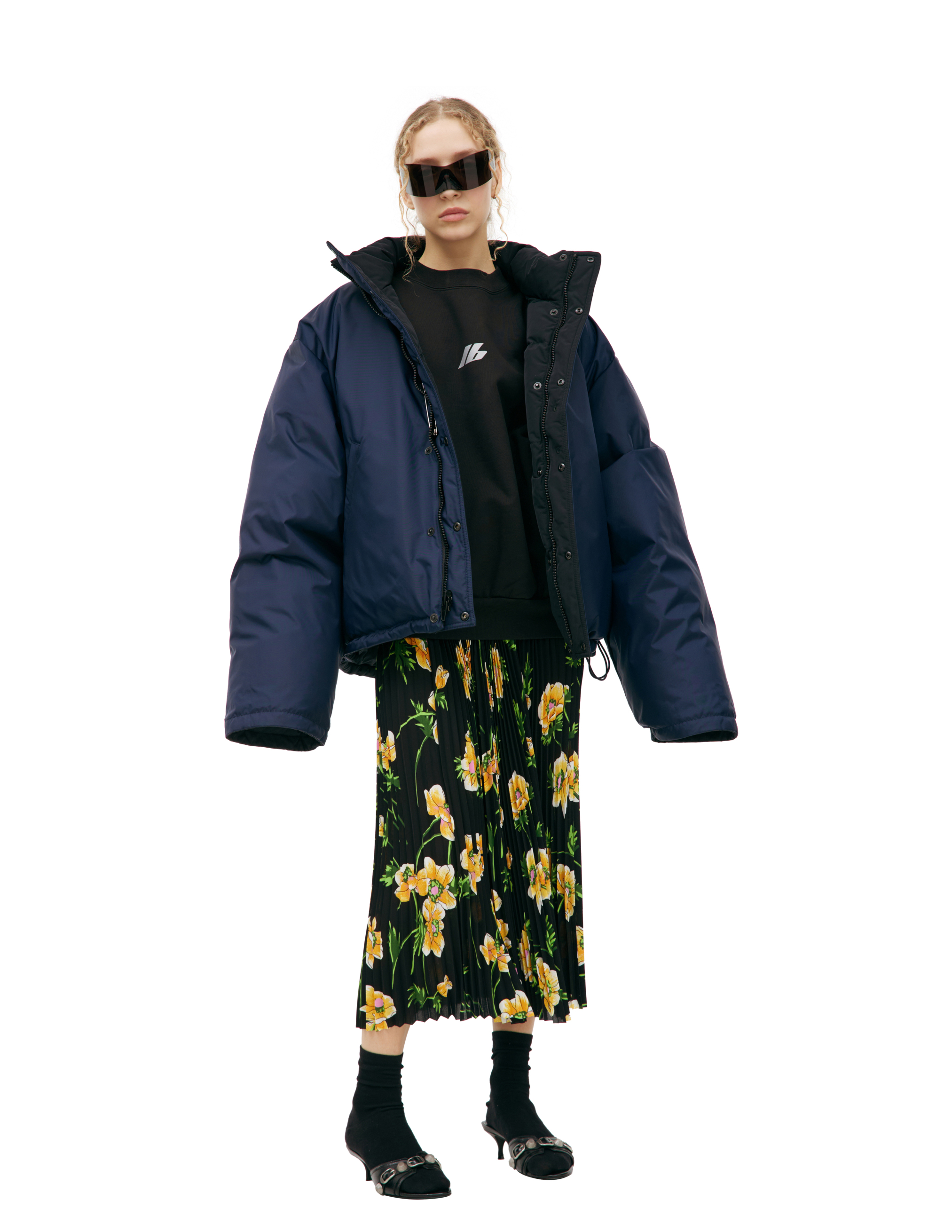 Balenciaga Double-sided Down Jacket In Navy Blue