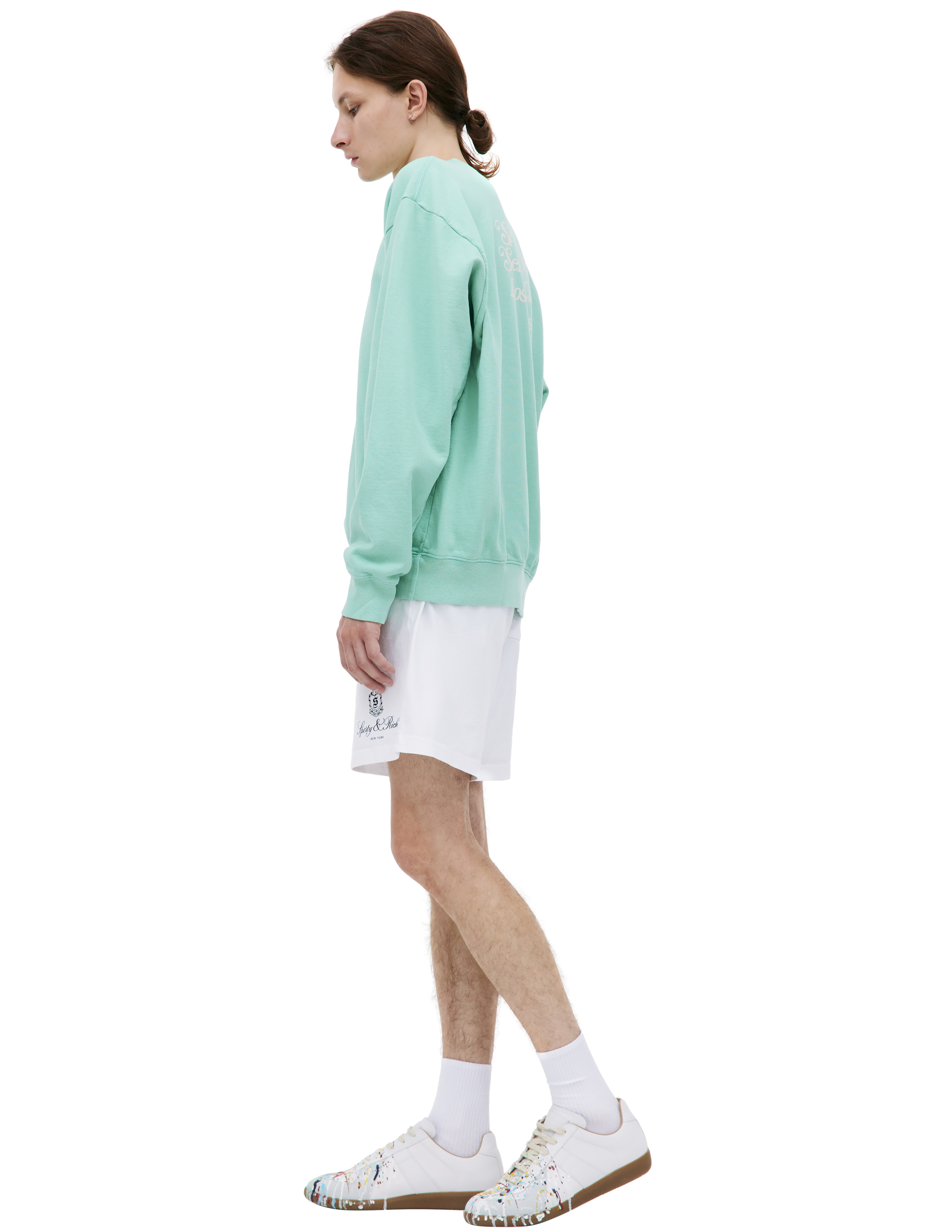 Shop Sporty And Rich 'self Love Club' Printed Sweatshirt In Light Green