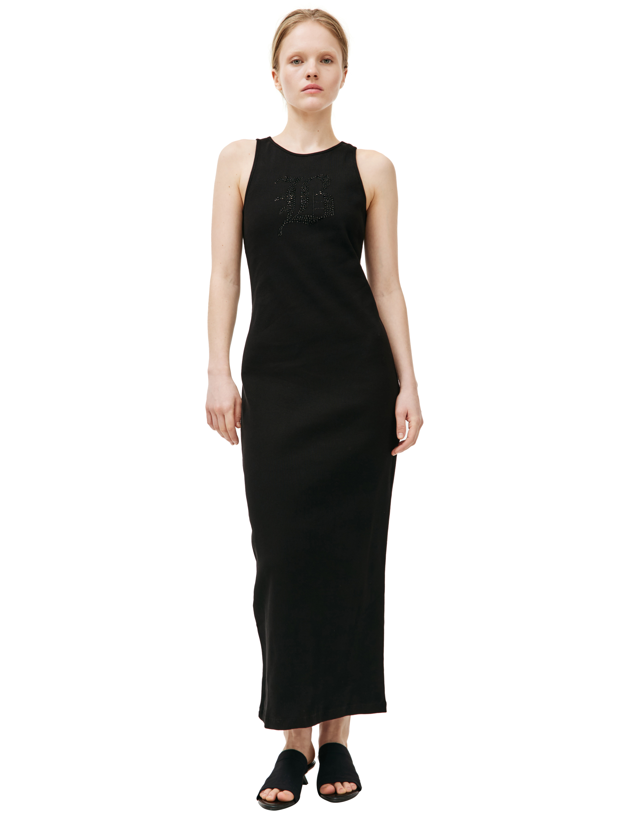 Blumarine Rib Knit Midi Dress In Black