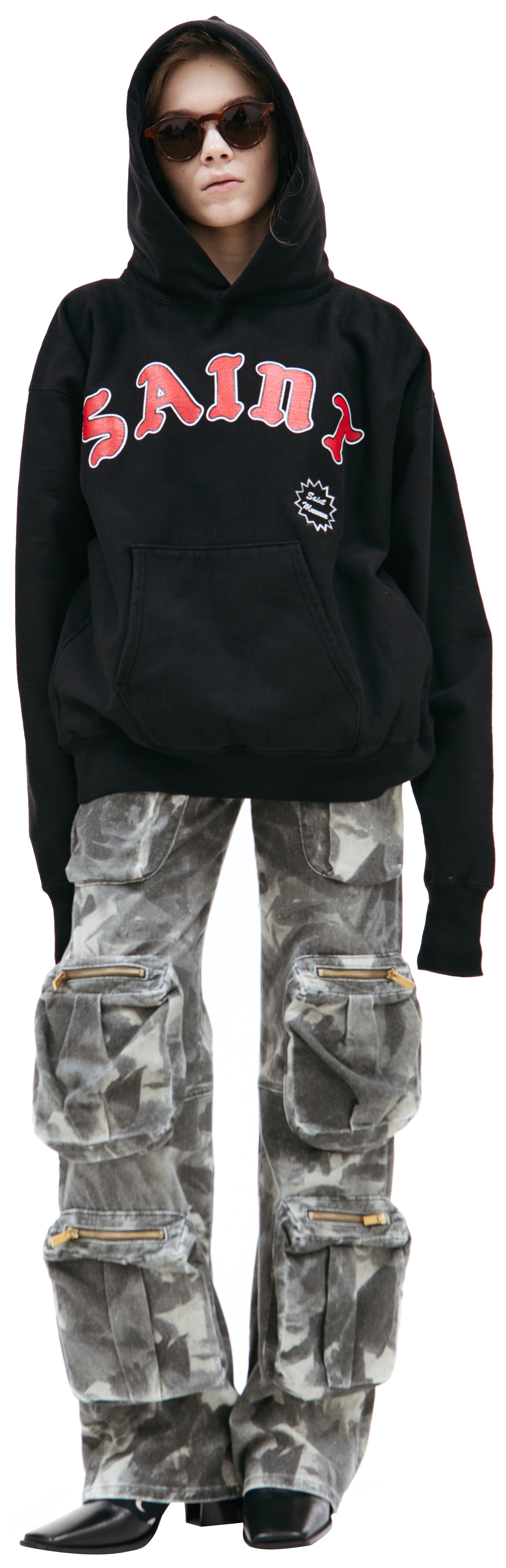 Buy Saint Michael women black logo printed hoodie for $500 online