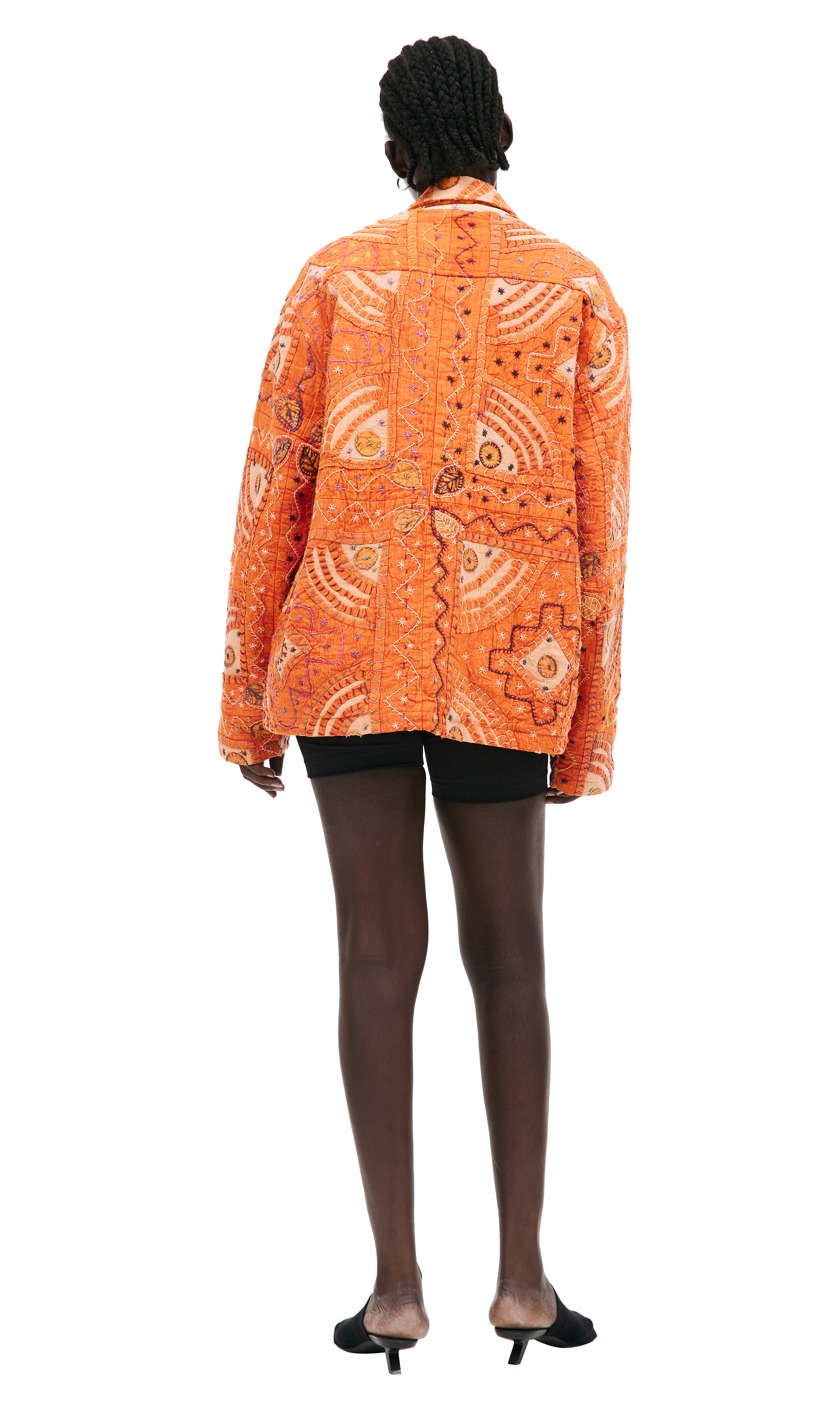 Buy KARU RESEARCH women orange handcrafted quilted jacket