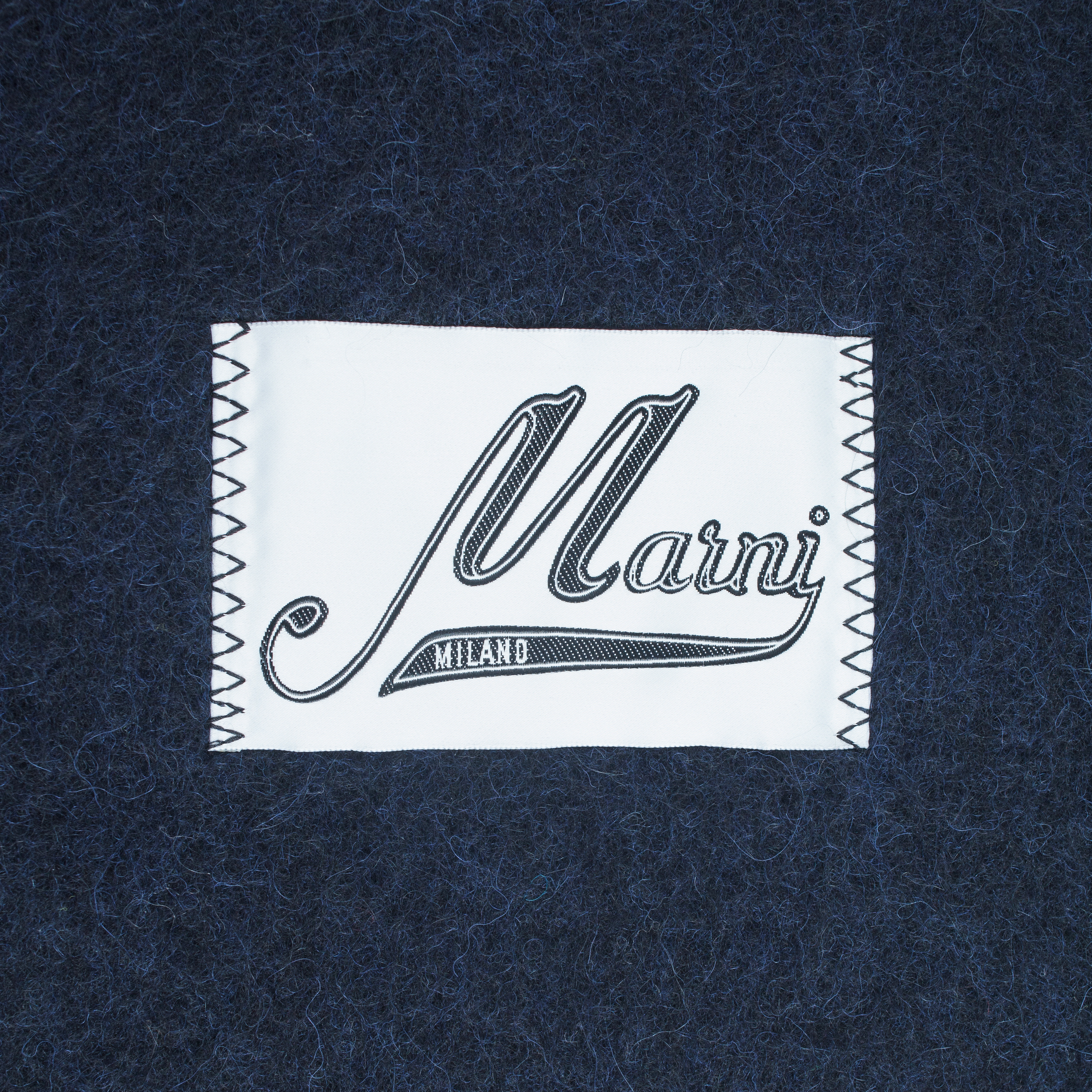 Shop Marni Brushed Alpaca Logo Scarf In Navy Blue