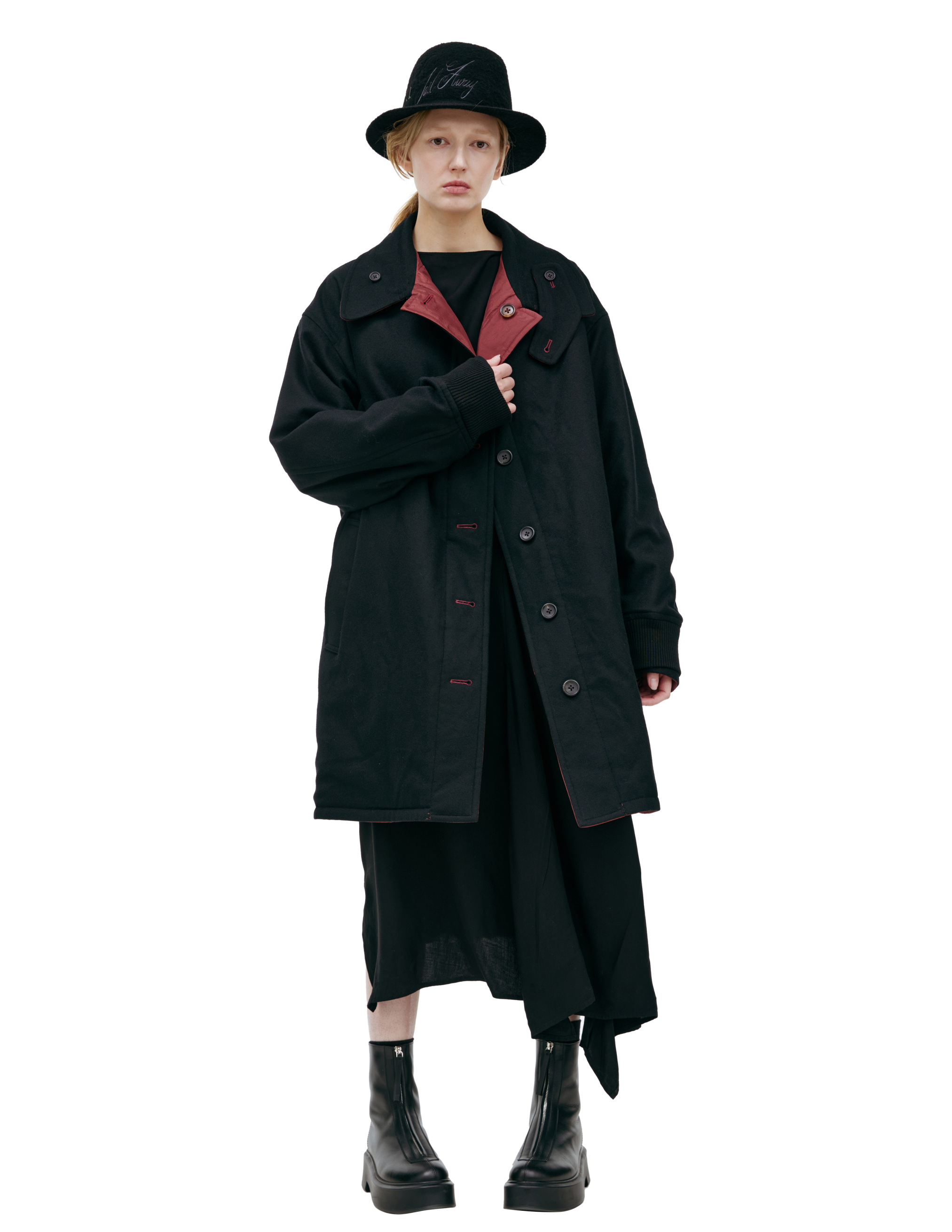 Yohji Yamamoto Double Sided Coat With Print In Red