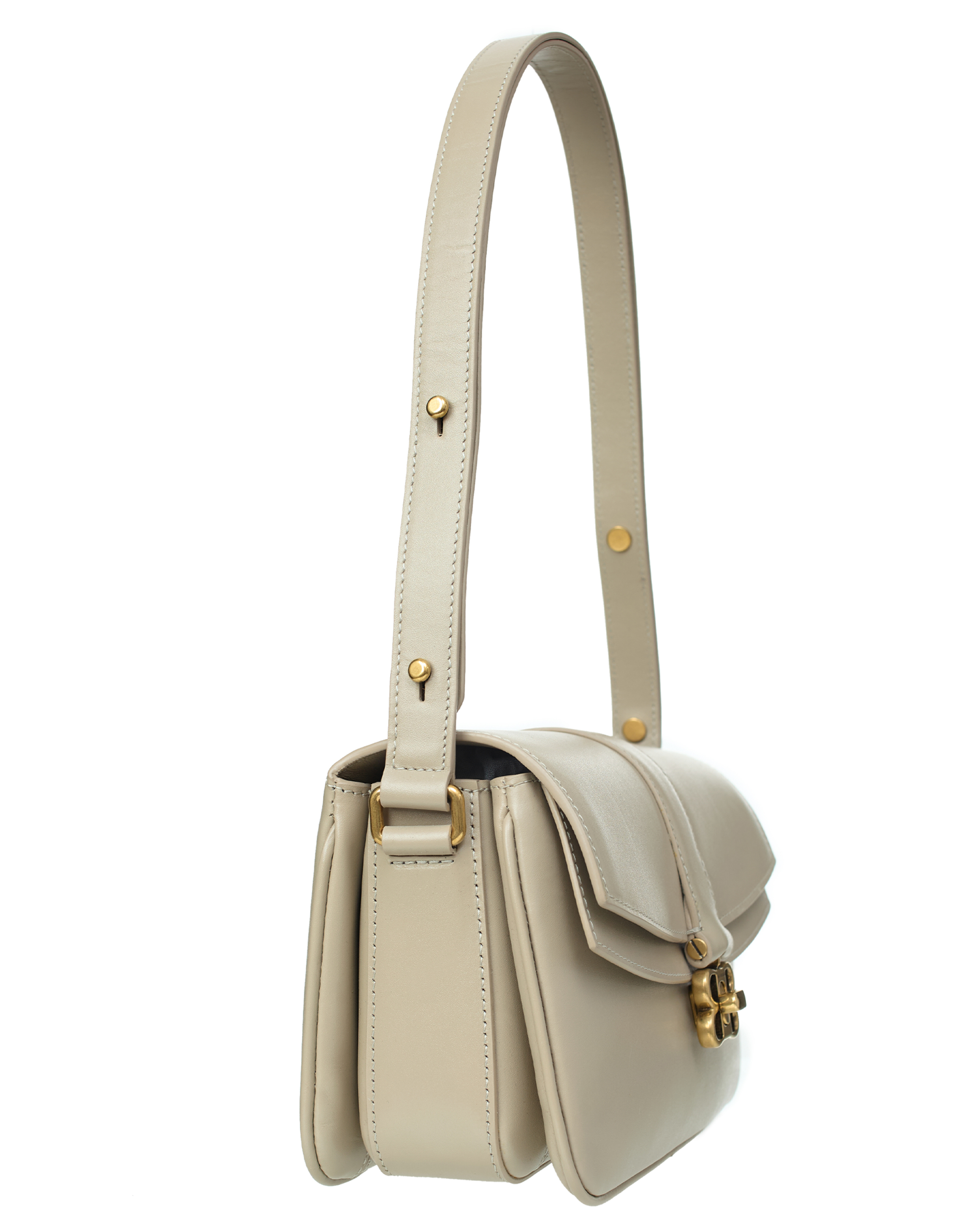 Shop Balenciaga Leather Lady Flap Bag In Beige