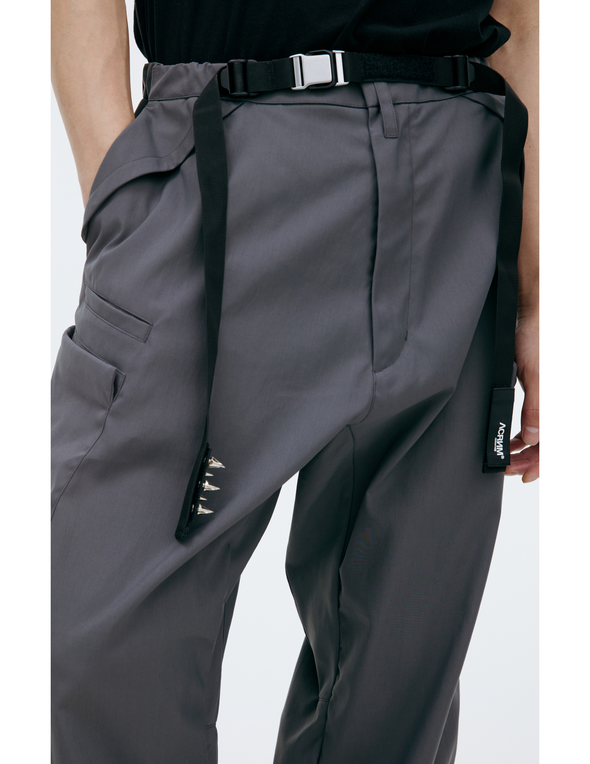 Acronym P30al-e Wide-leg Belted Layered Encapsulated Nylon Cargo Trousers In Grey