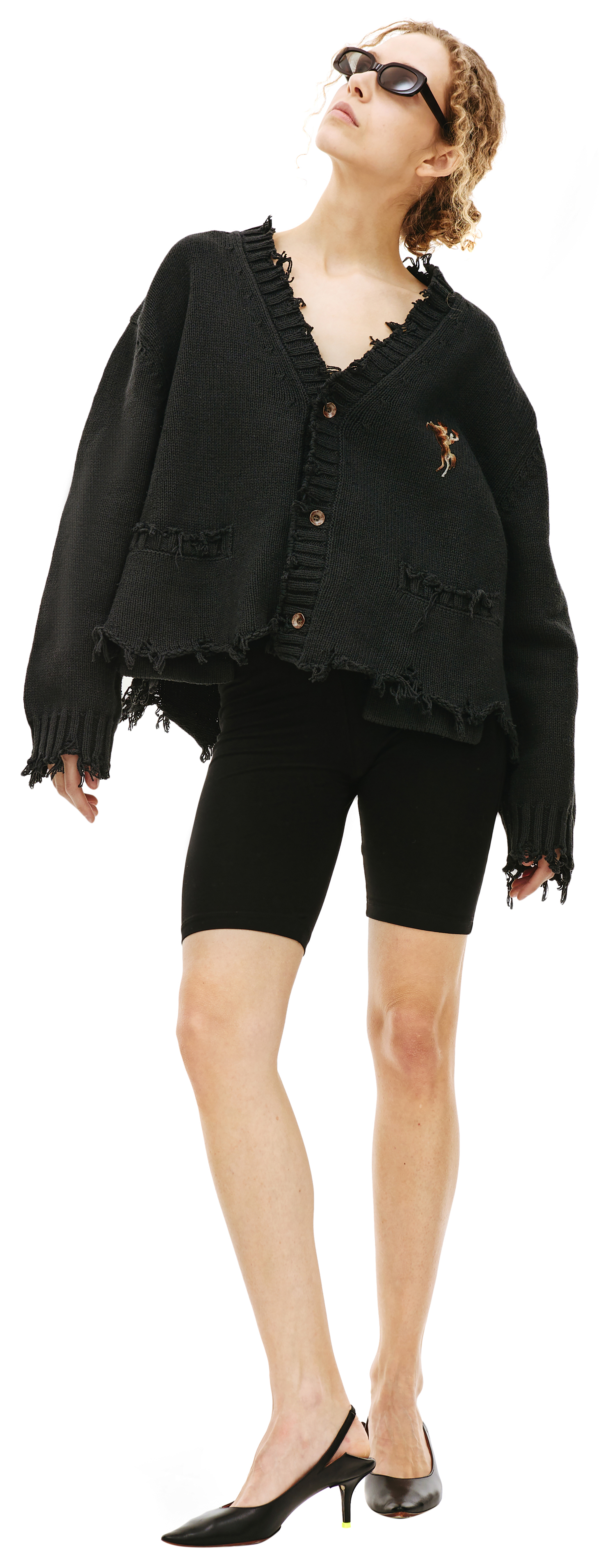 Buy Doublet women black oversized cut-off cardigan for $438 online
