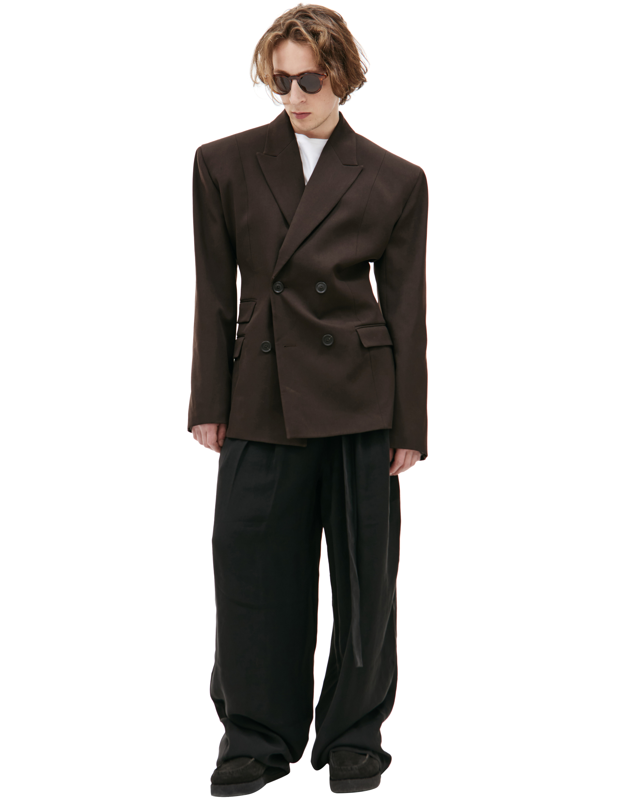 Shop Louis Gabriel Nouchi Wool Wide Shoulder Blazer In Brown